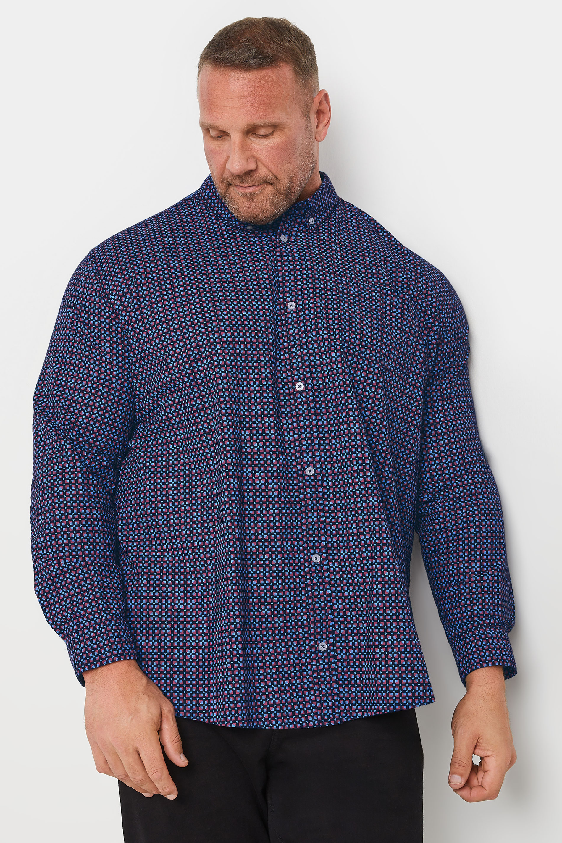 BadRhino Big & Tall Navy Blue Geometric Print Party Shirt | BadRhino 1