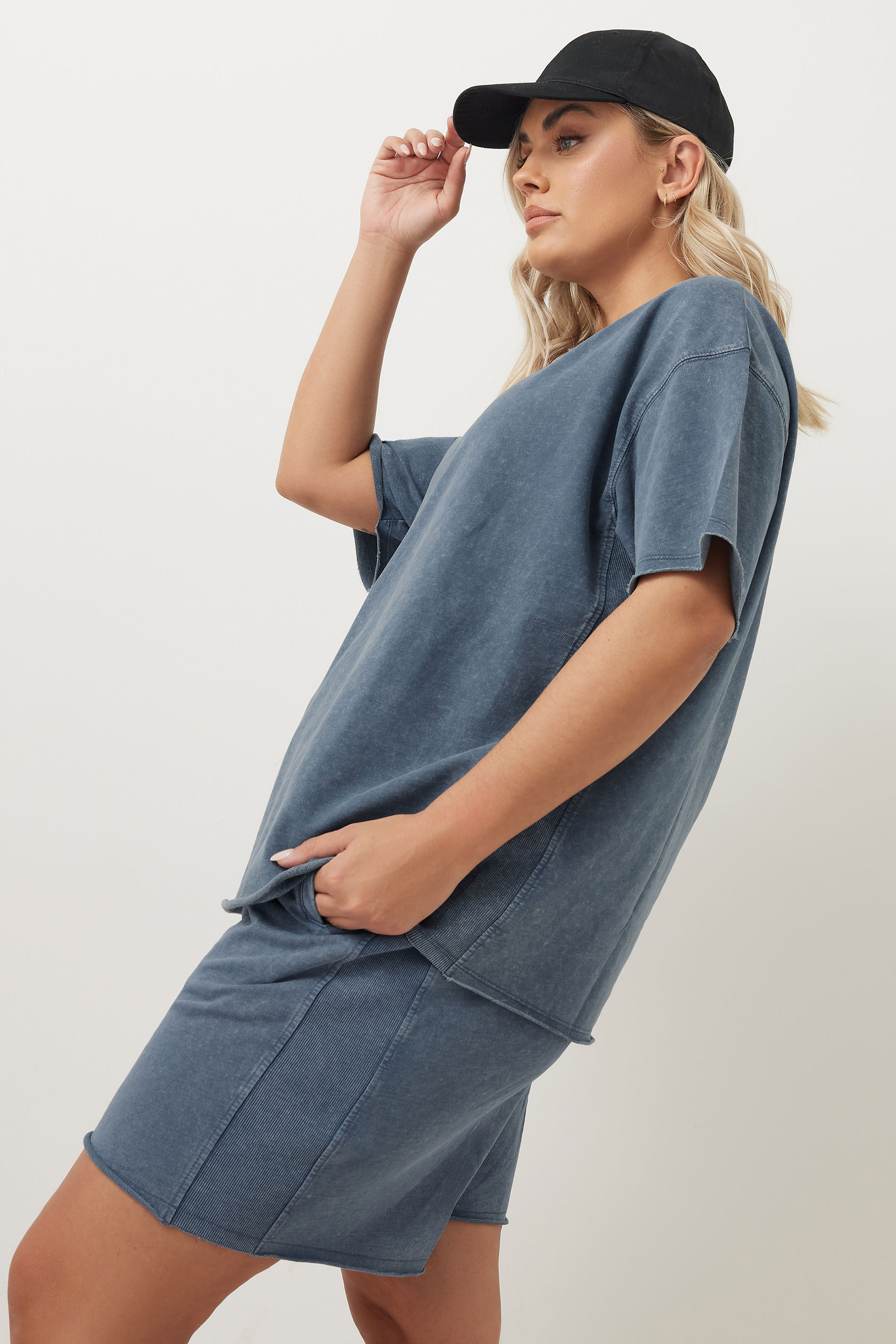 YOURS Plus Size Blue Acid Wash Oversized Sweat T-Shirt | Yours Clothing 3