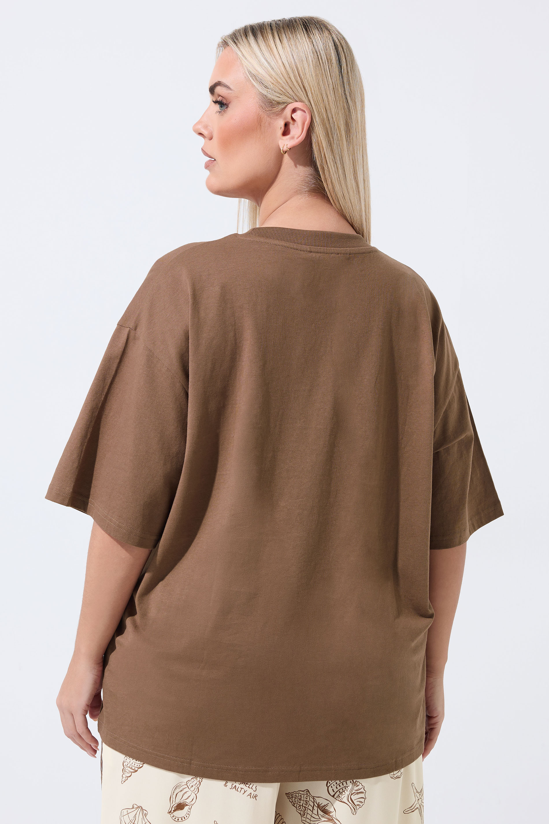 LIMITED COLLECTION  Plus Size Brown Embroidered Shell Longline T-Shirt | Yours Clothing  2