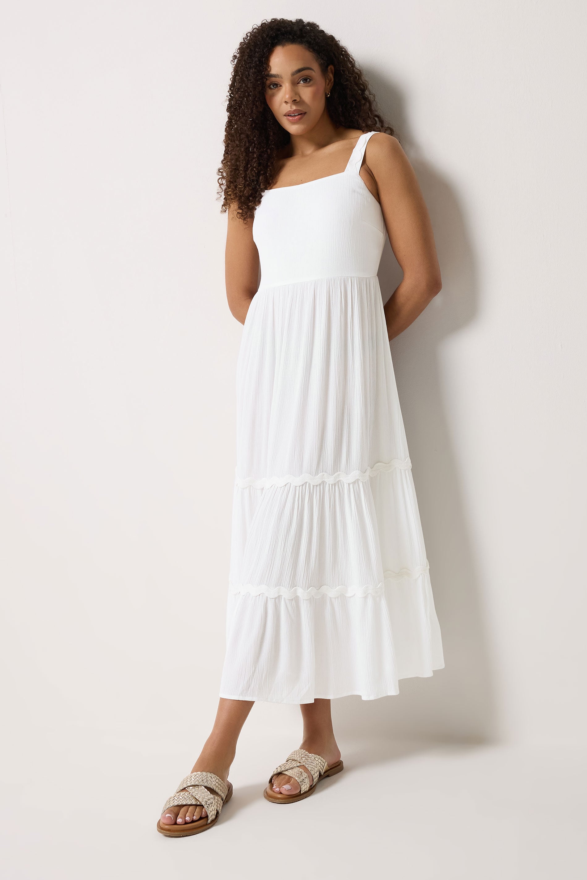 M&Co White Tiered Trim Midi Beach Dress | M&Co 1