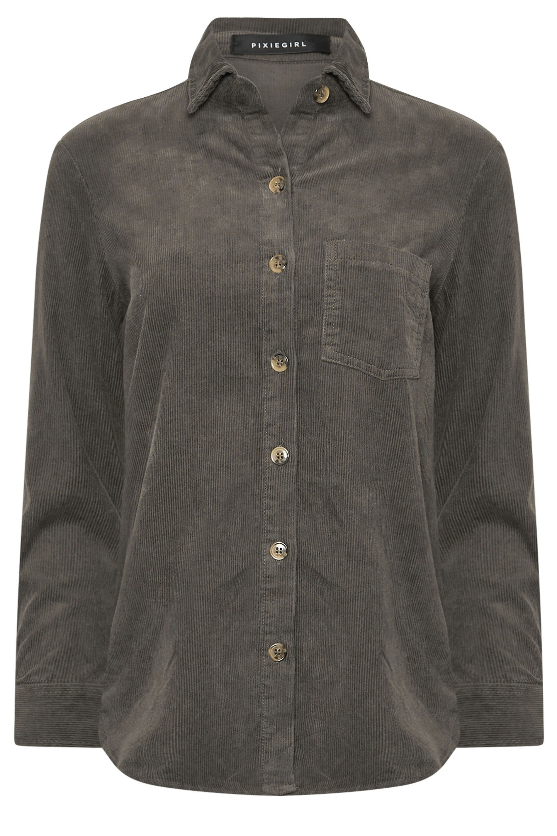 PixieGirl Petite Women's Grey Cotton Cord Long Sleeve Shirt | PixieGirl 5
