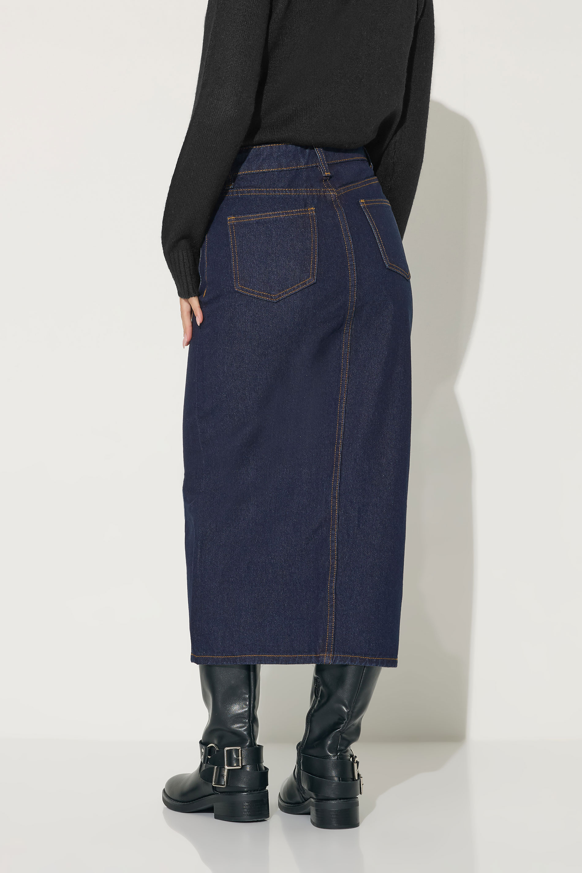 PixieGirl Petite Women's Dark Blue Pocket Patch Denim Skirt | PixieGirl 2