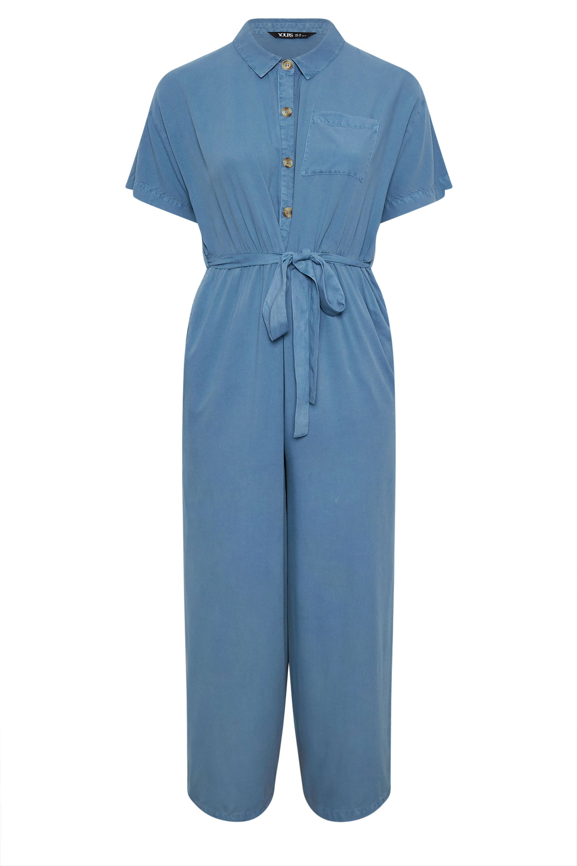 YOURS Plus Size Blue Wide Leg Chambray Jumpsuit | Yours Clothing 5