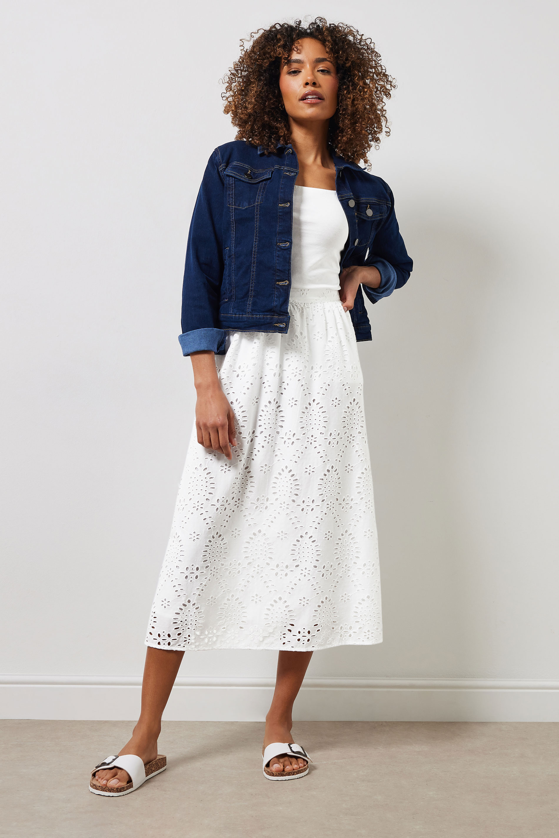 M&Co White Cotton Broderie Midi Skirt | M&Co 2