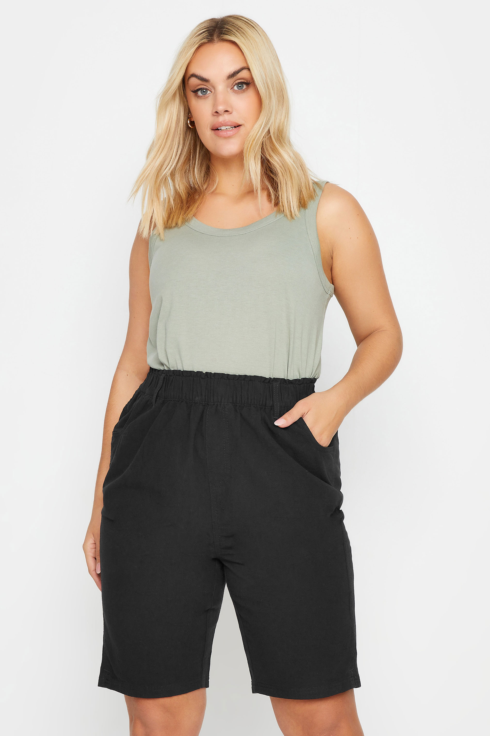 YOURSET 2 PACK Plus Size Black & Khaki Green Cool Cotton Shorts | Yours Clothing 2