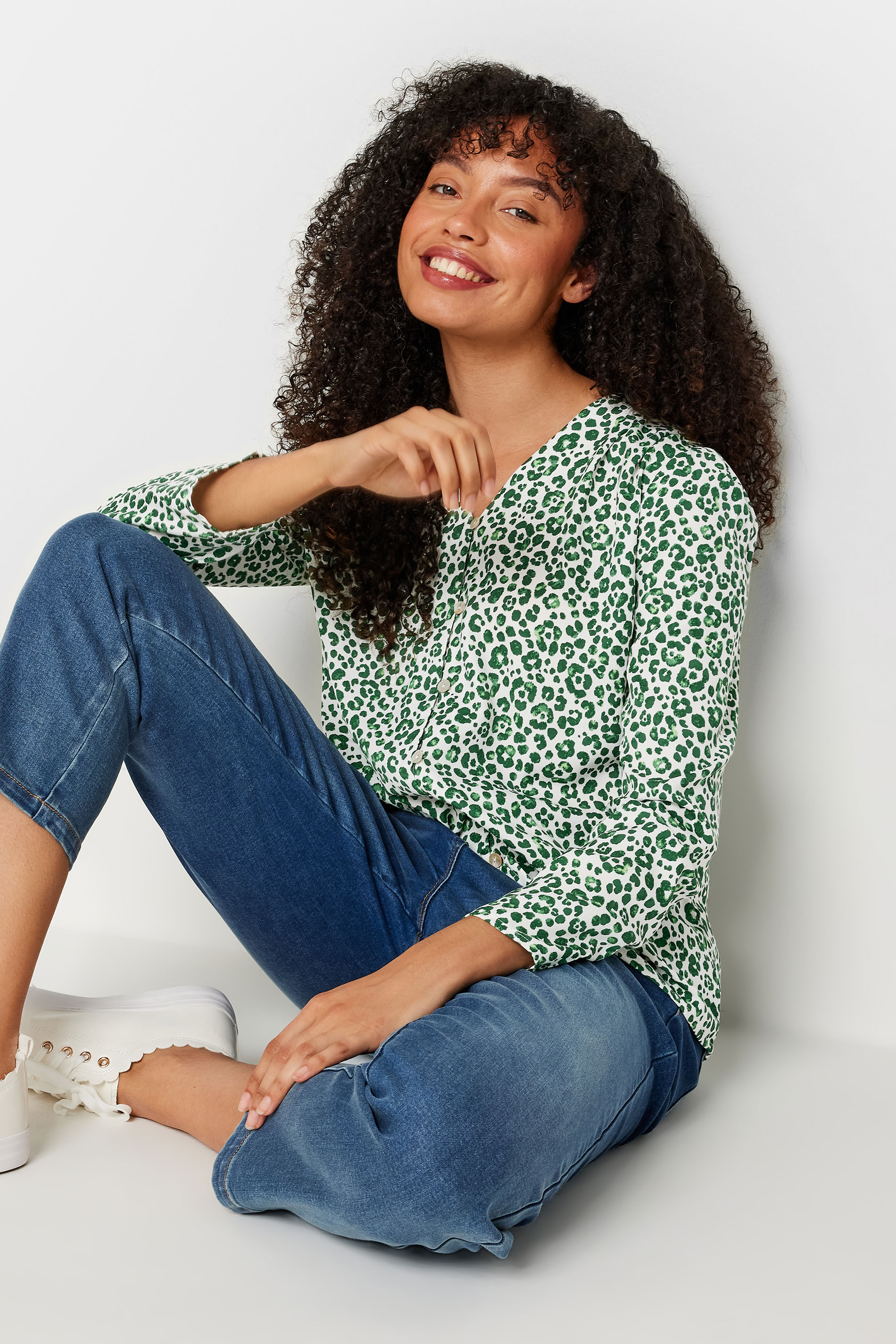 M&Co Green Leopard Print Long Sleeve Blouse | M&Co 4