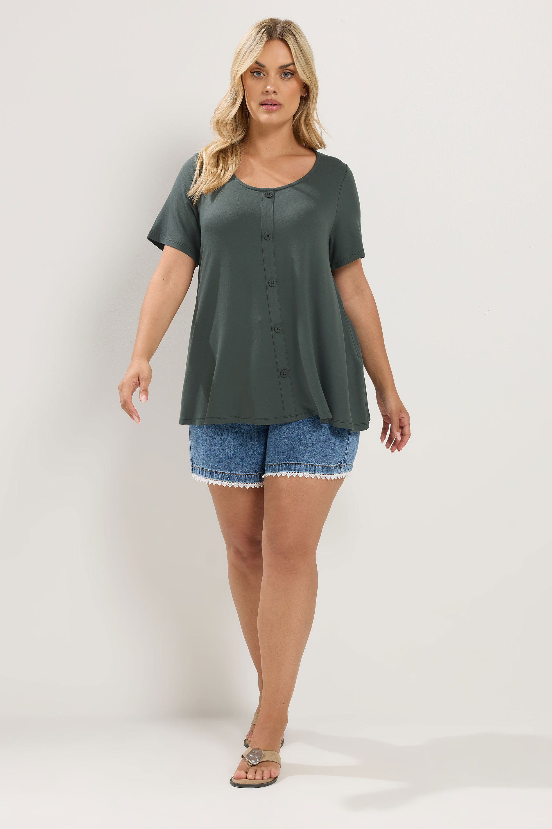 YOURS Plus Size Khaki Green Soft Touch Top | Yours Clothing 1