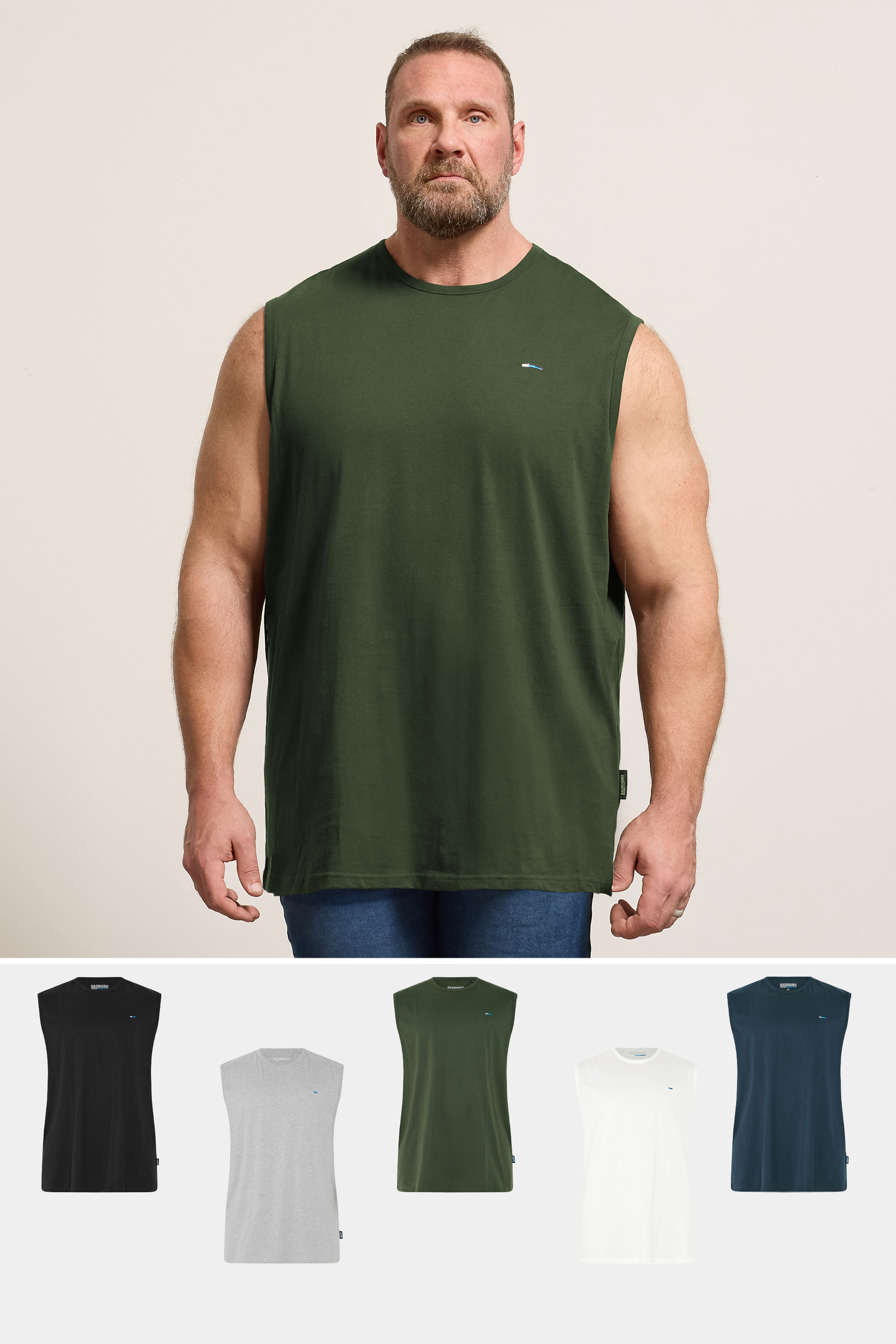 BadRhino Big & Tall Black/White/Navy/Khaki/Grey 5 Pack Extra Long Muscle Vests | BadRhino 1