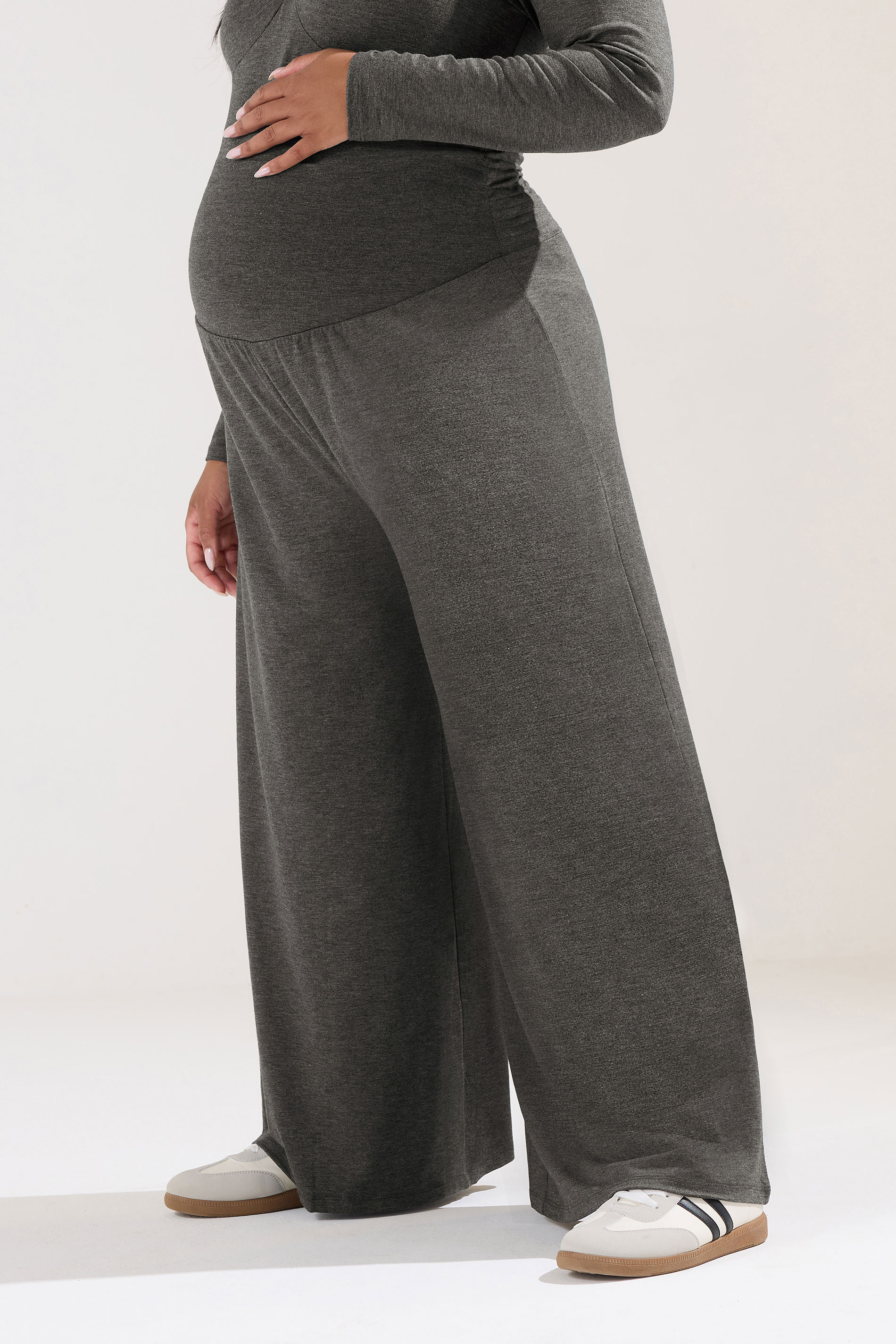 BUMP IT UP MATERNITY Plus Size Charcoal Grey Extra Wide Leg Trousers | Yours Clothing 3