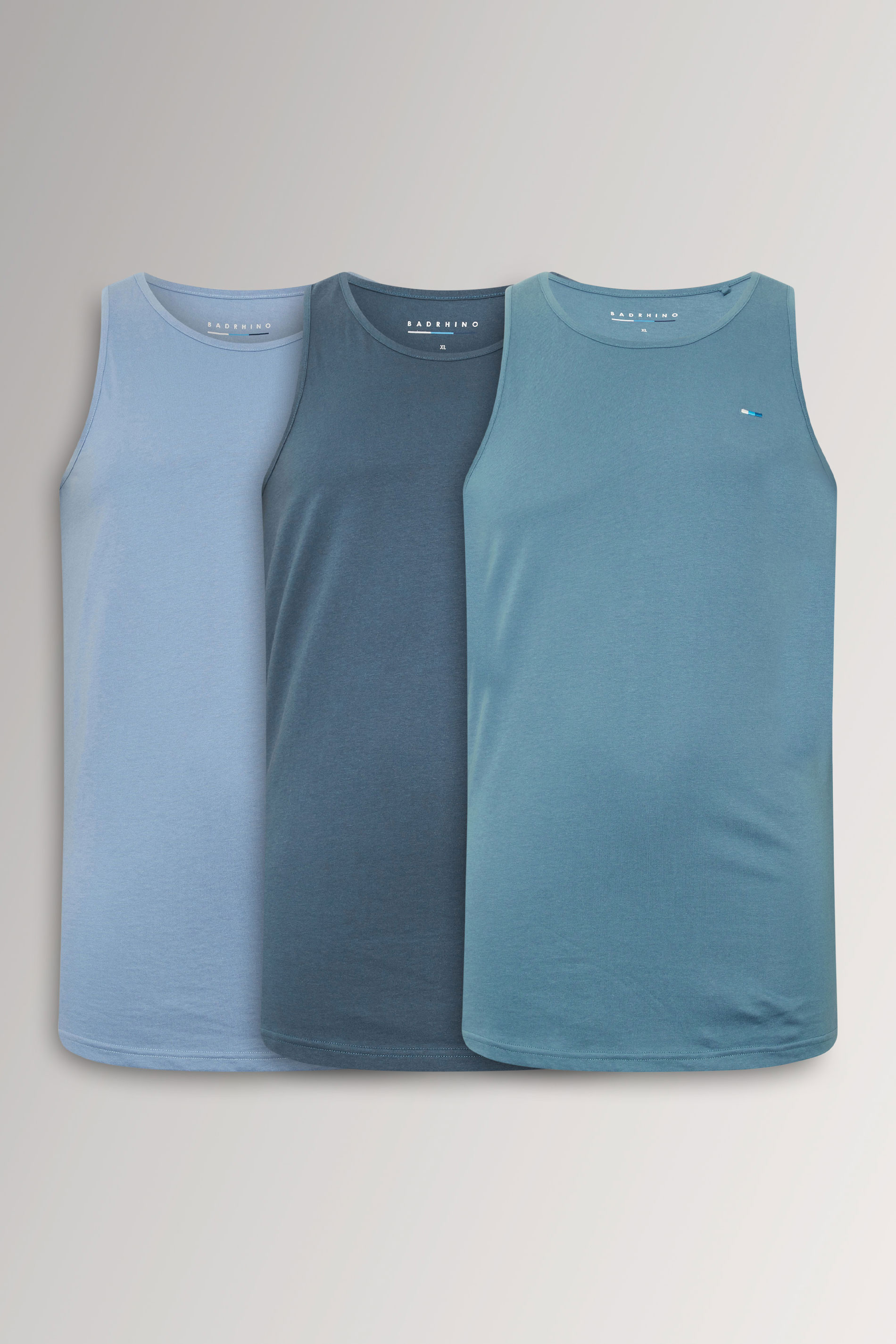 BadRhino Big & Tall 3 PACK Blue Plain Vest Tops | BadRhino 3