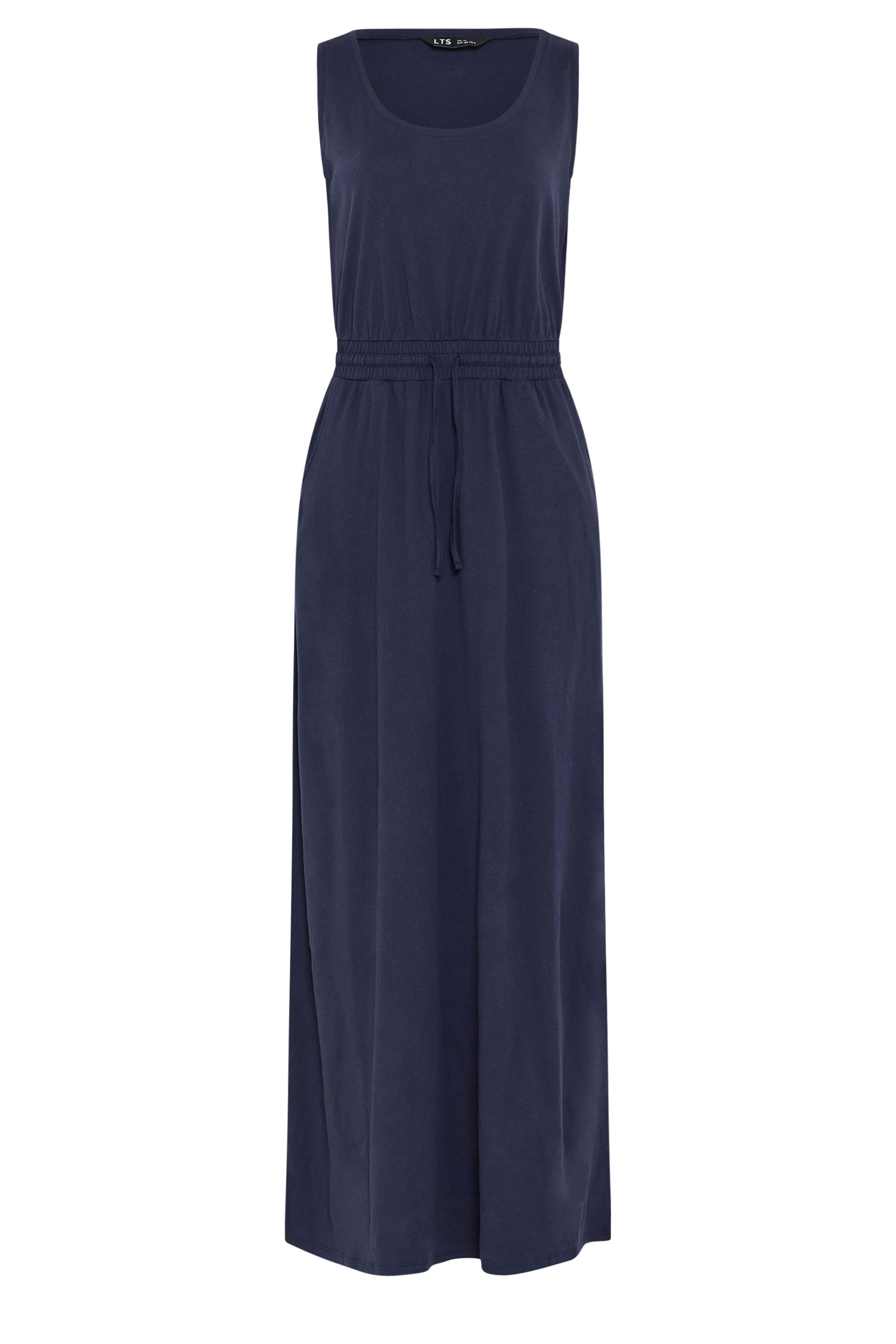 LTS Tall Women's Dark Blue Tie Waist Cotton Maxi Dress | Long Tall Sally 5