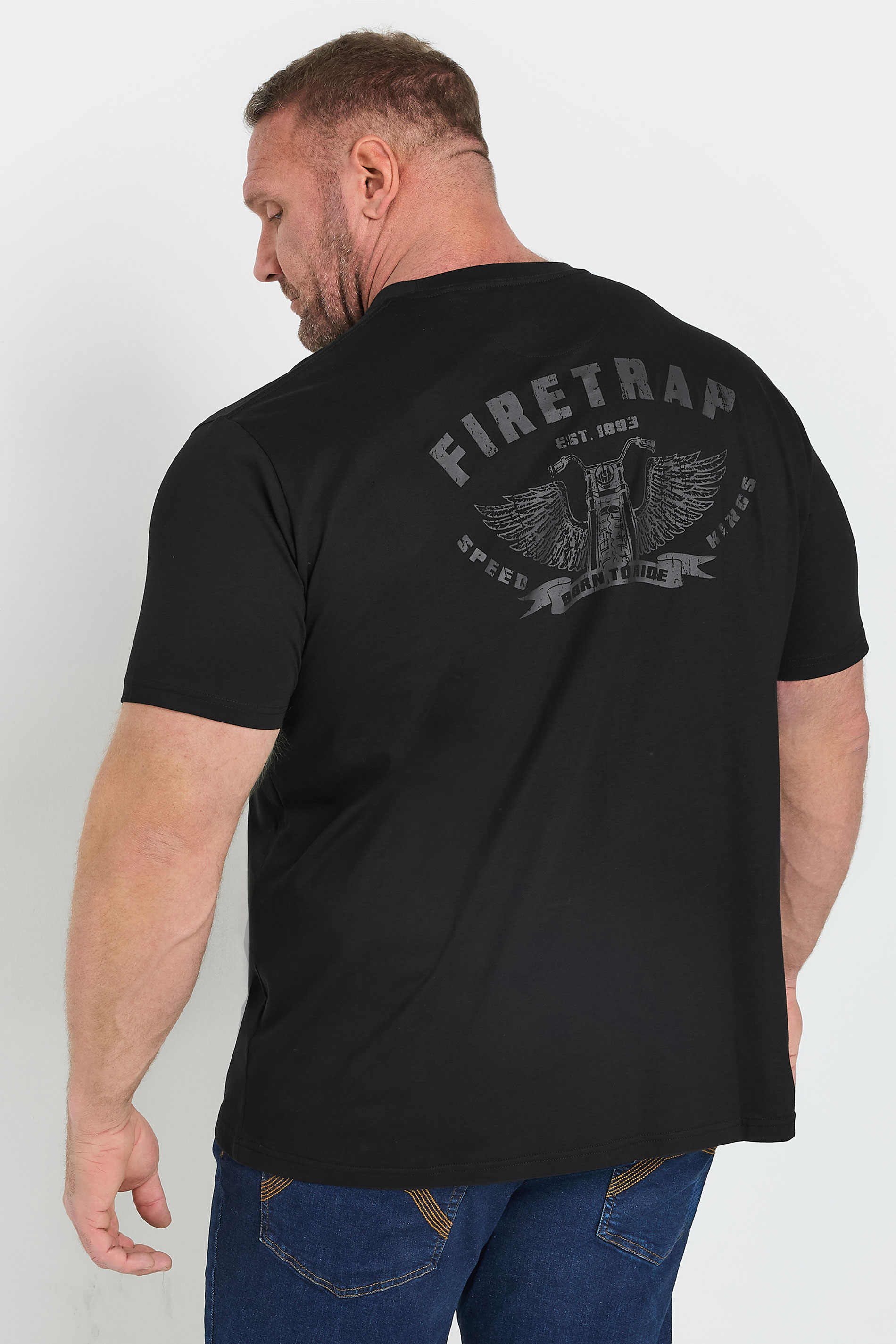 FIRETRAP Big & Tall Black 'Born To Ride' Print T-Shirt | BadRhino 1