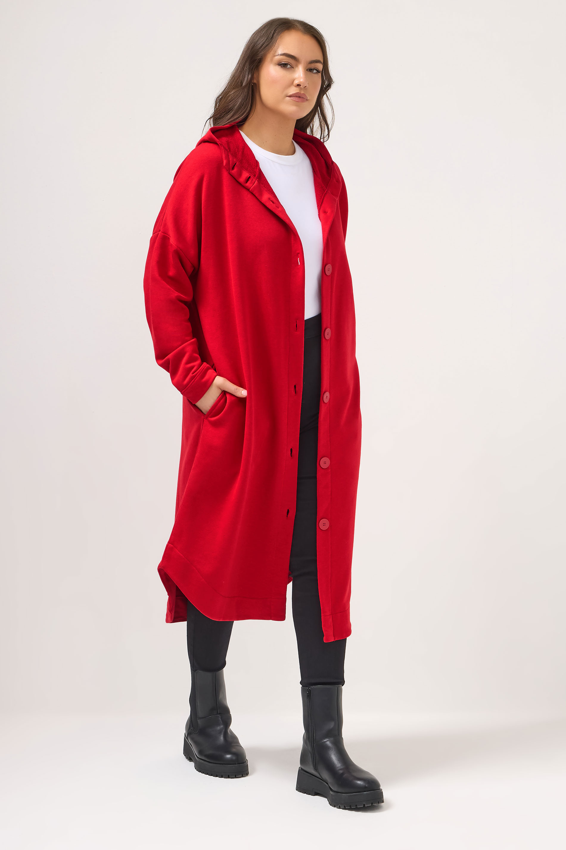 YOURS Plus Size Red Hooded Maxi Jacket | Yours Clothing 1