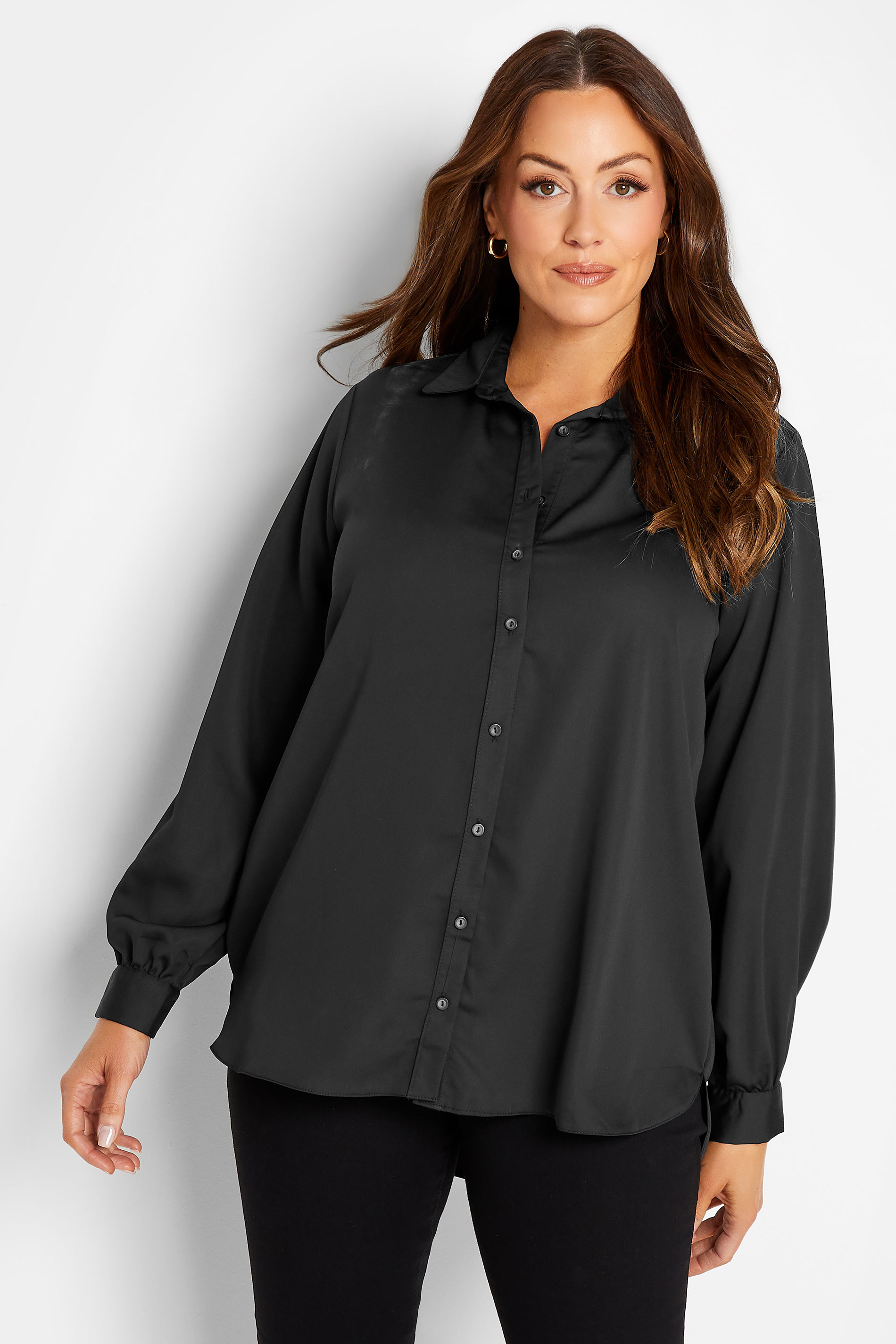 M&Co Women's Black Satin Button Through Shirt| M&Co 1