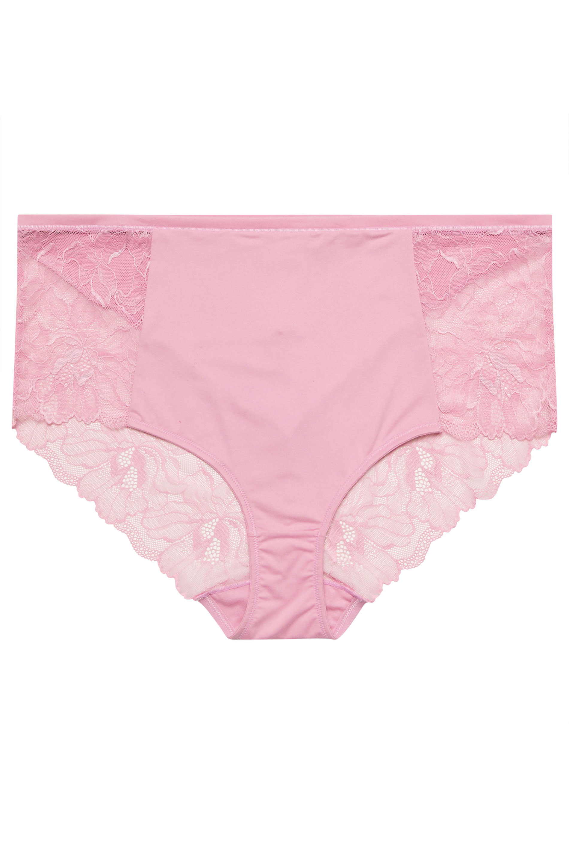 YOURS Plus Size Pink Microfibre Lace Full Briefs | Yours Clothing 5