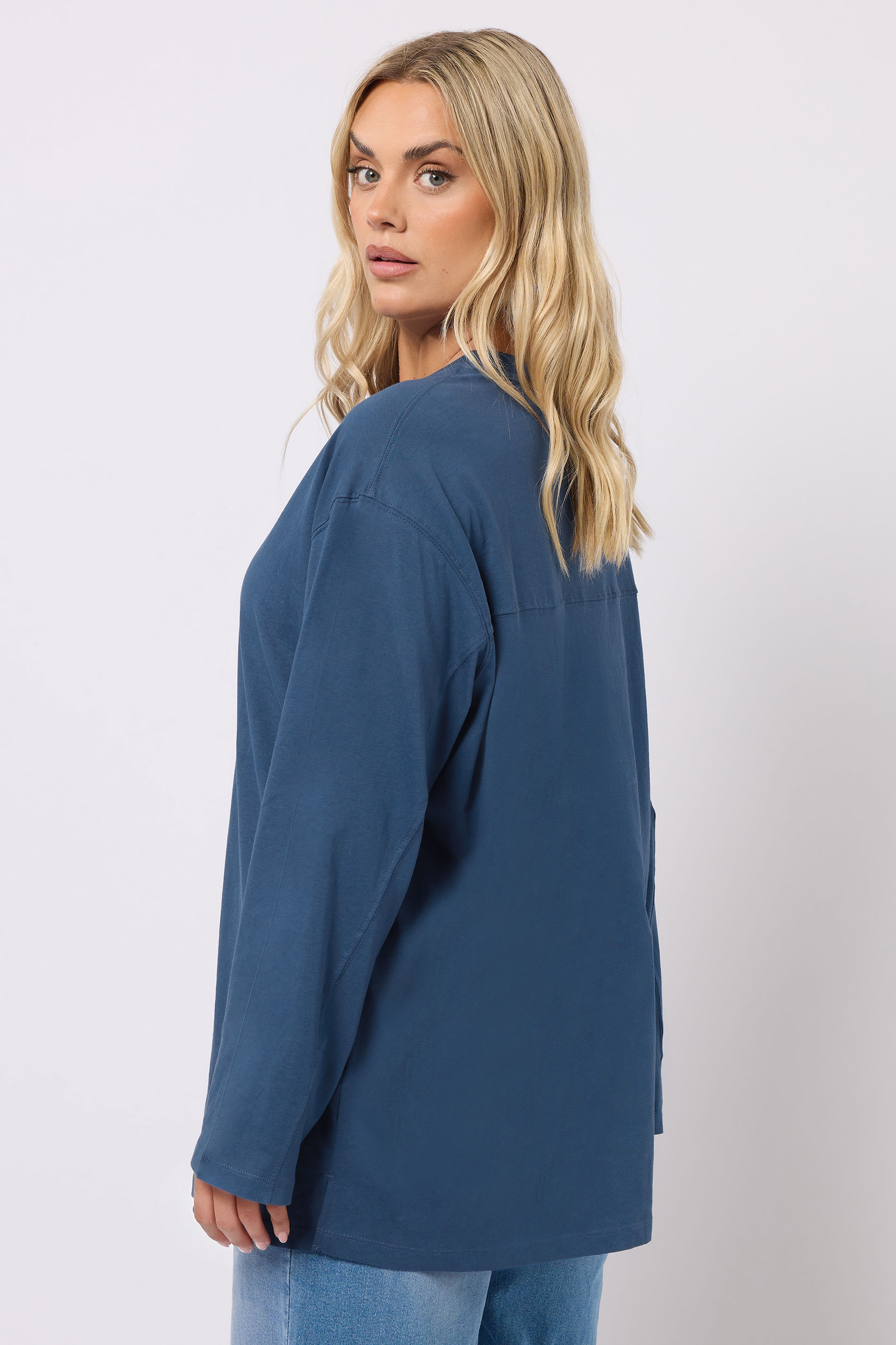 YOURS Plus Size Navy Blue Seam Detail Skater Top | Yours Clothing 2