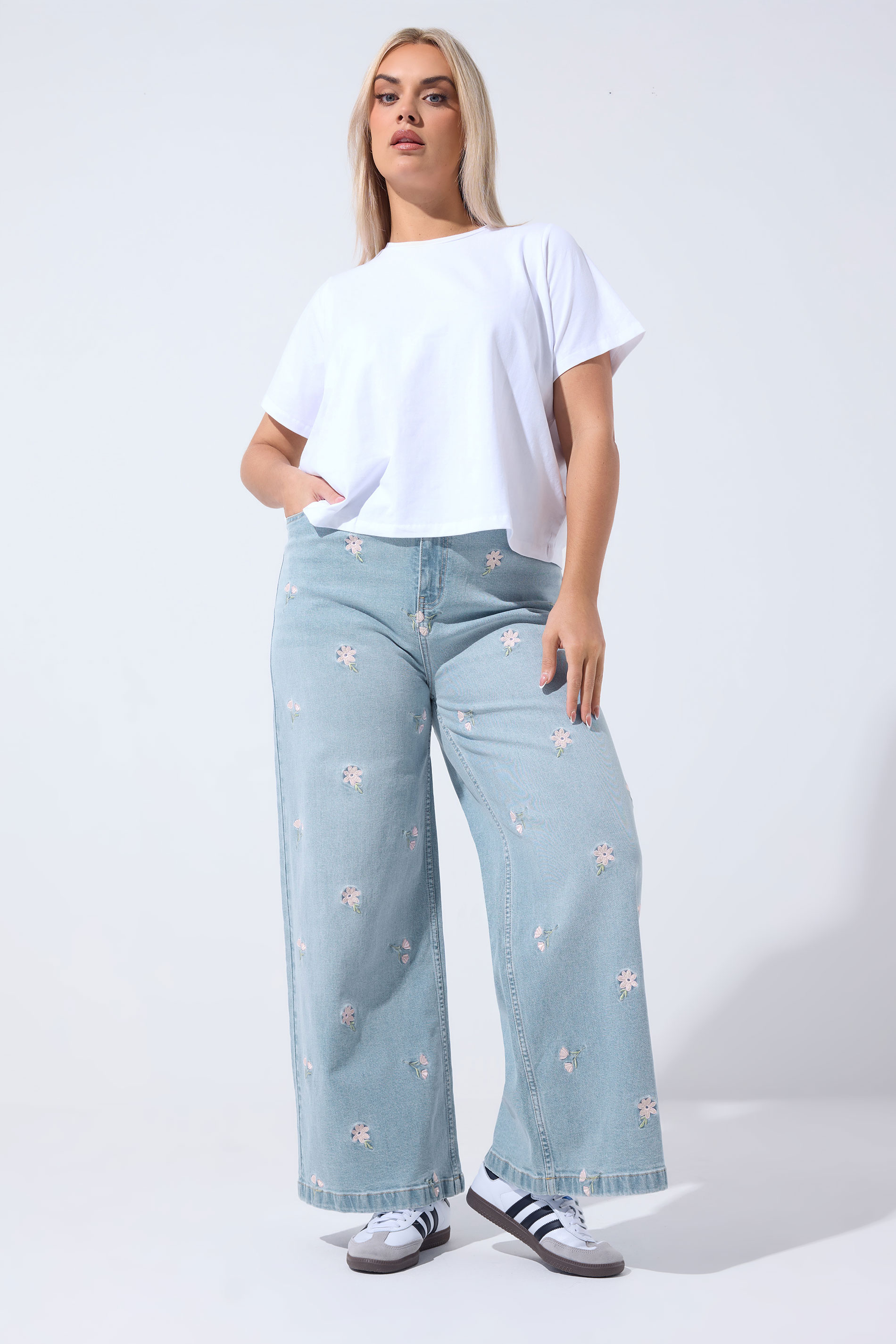 LIMITED COLLECTION Plus Size Blue Floral Embroidered Jeans | Yours Clothing 3