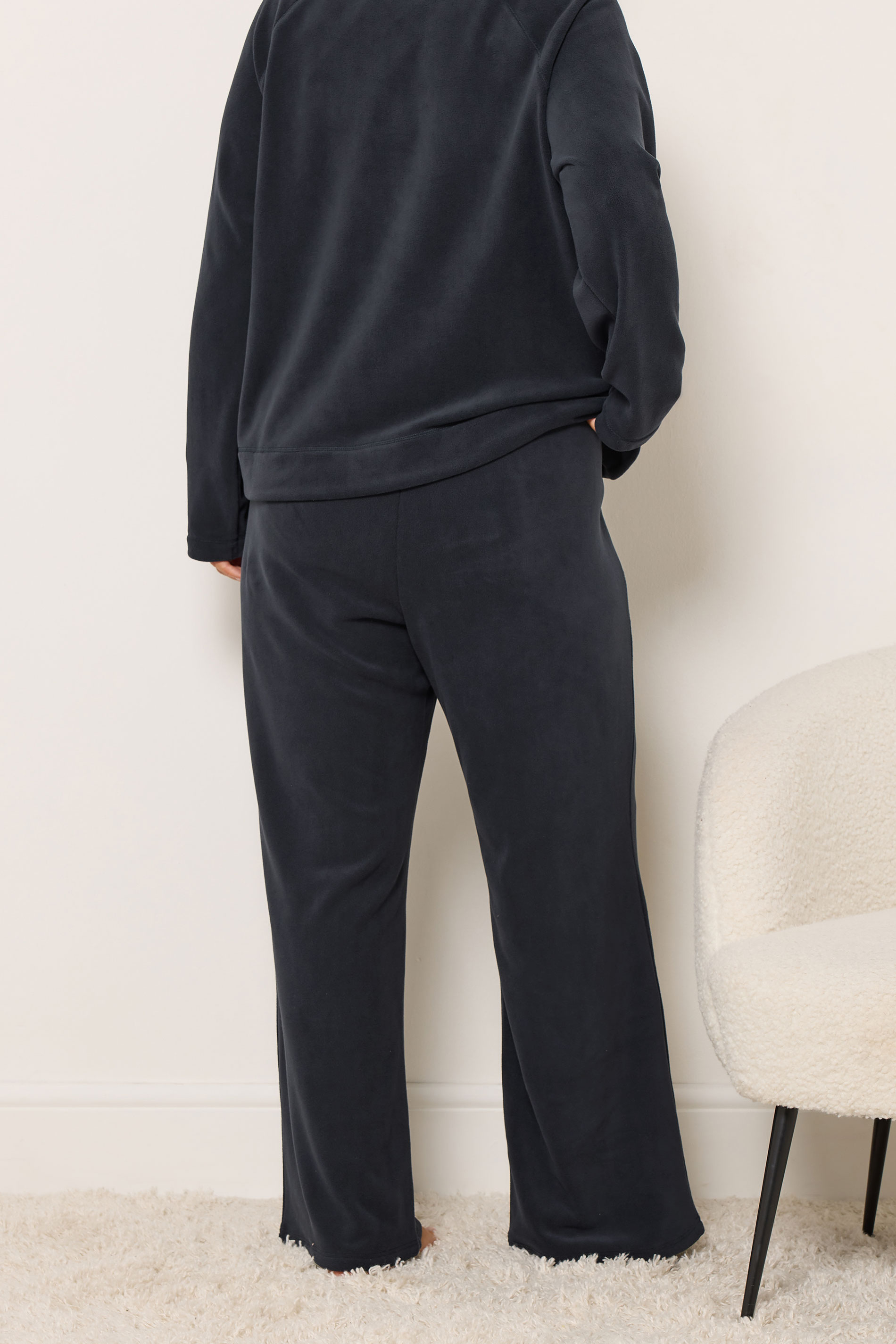YOURS Plus Size Navy Blue Wide Leg Fleece Trousers | Yours Clothing 2
