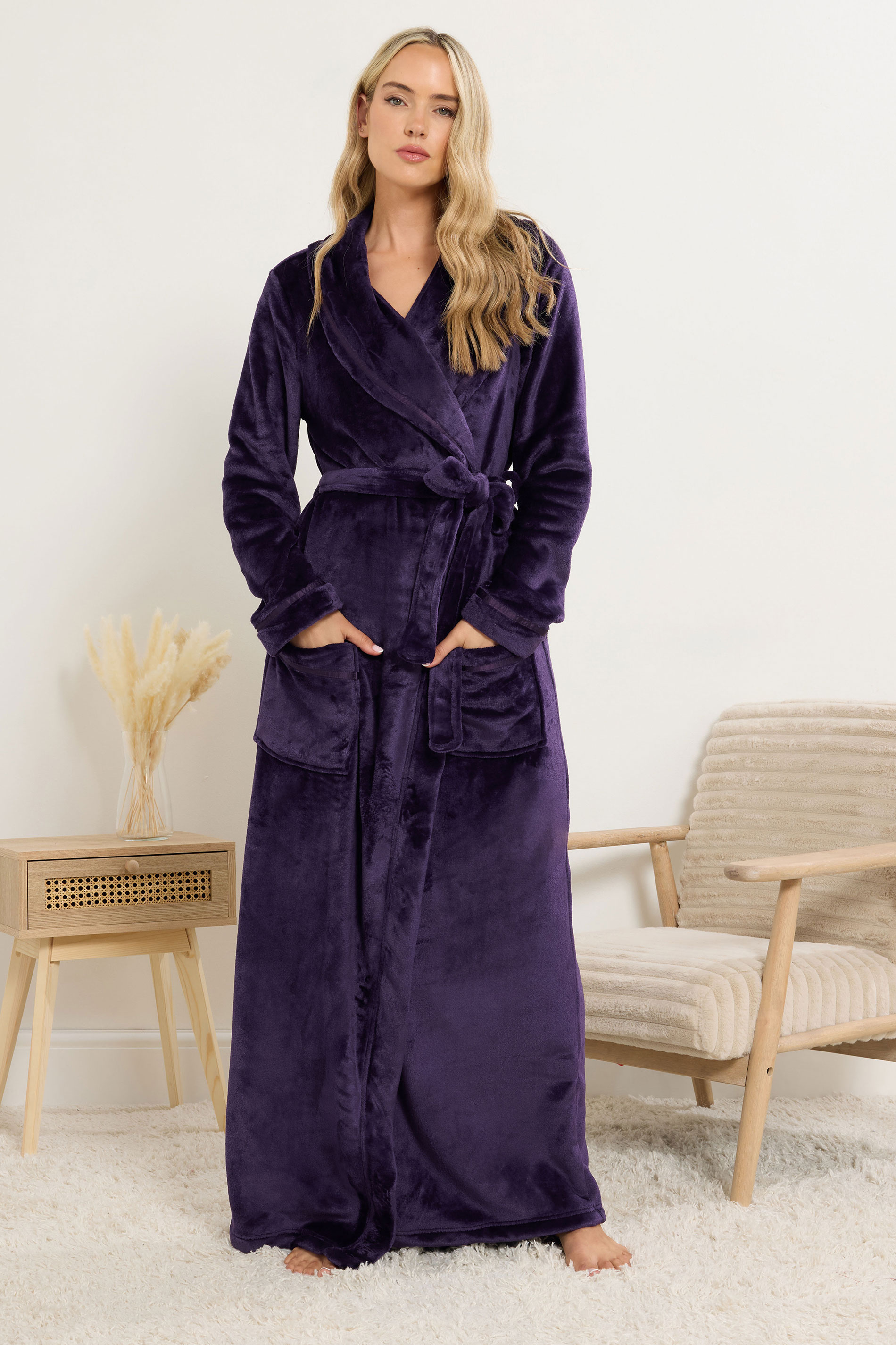 LTS Tall Purple Shawl Collar Maxi Dressing Gown | Long Tall Sally 3