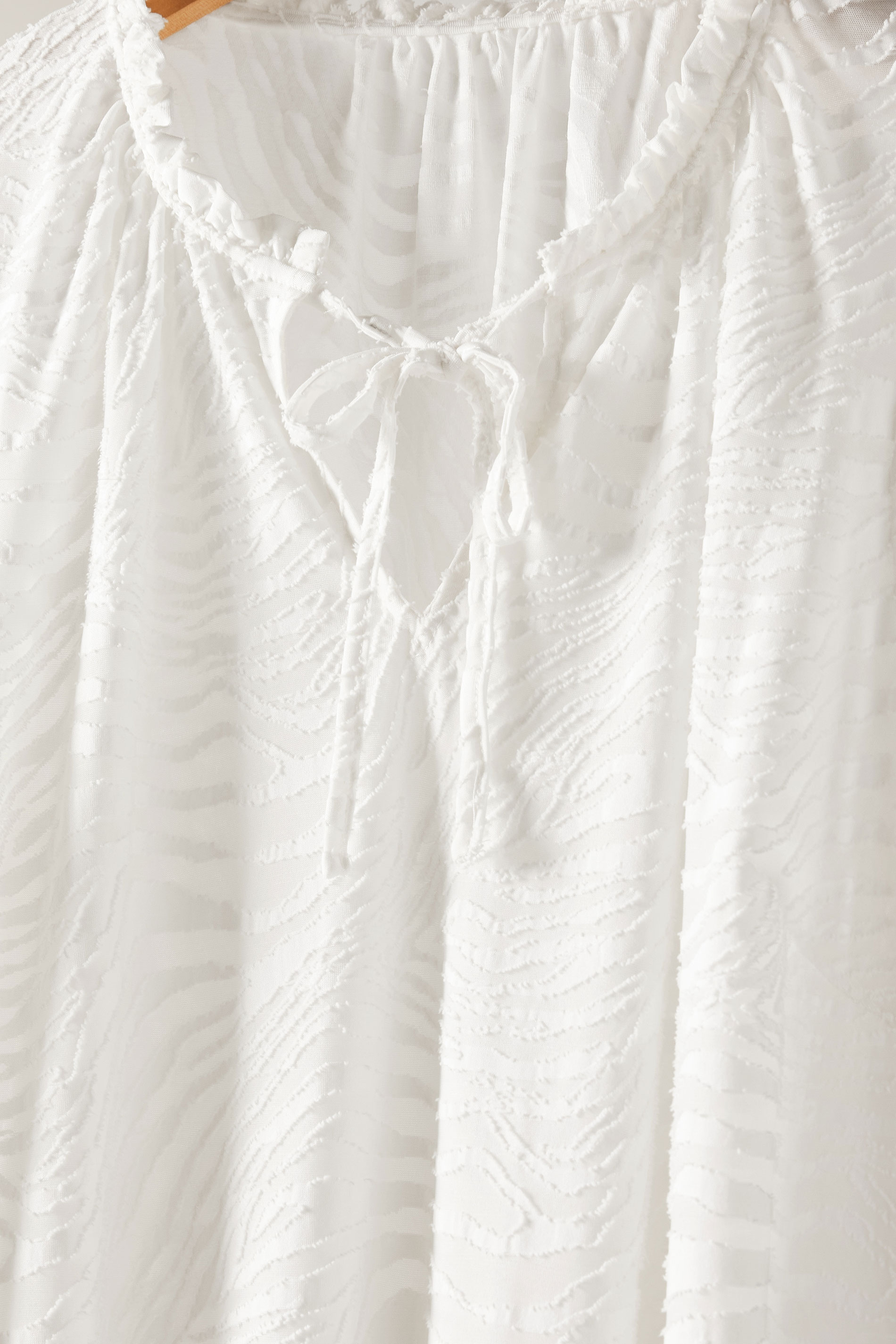 EVANS Plus Size White Burnout Print Tie Neck Blouse | Evans 9