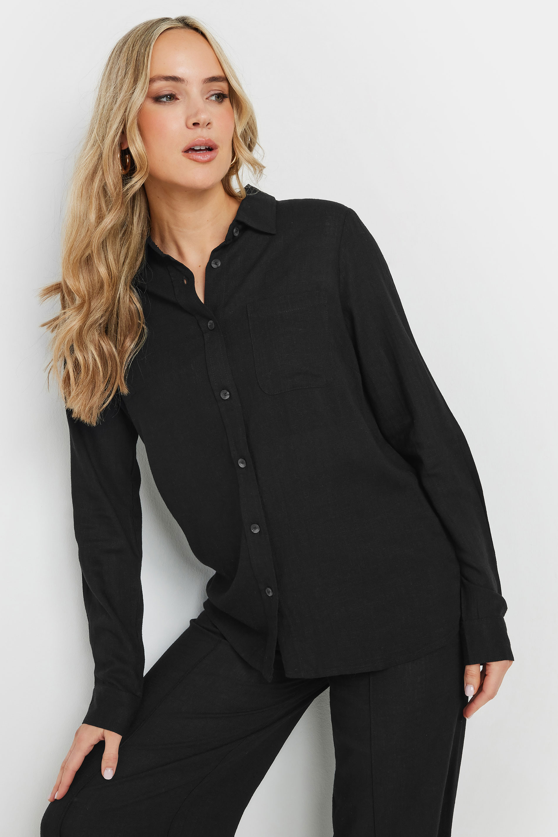 LTS Tall Black Linen Oversized Long Sleeve Shirt | Long Tall Sally 2
