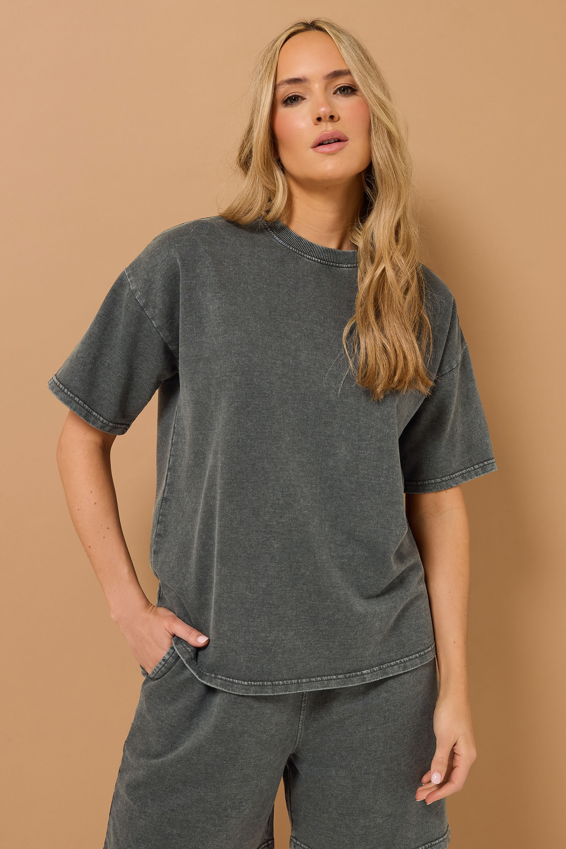 LTS Tall Grey Acid Wash Short Sleeve Sweat T-Shirt | Long Tall Sally 3