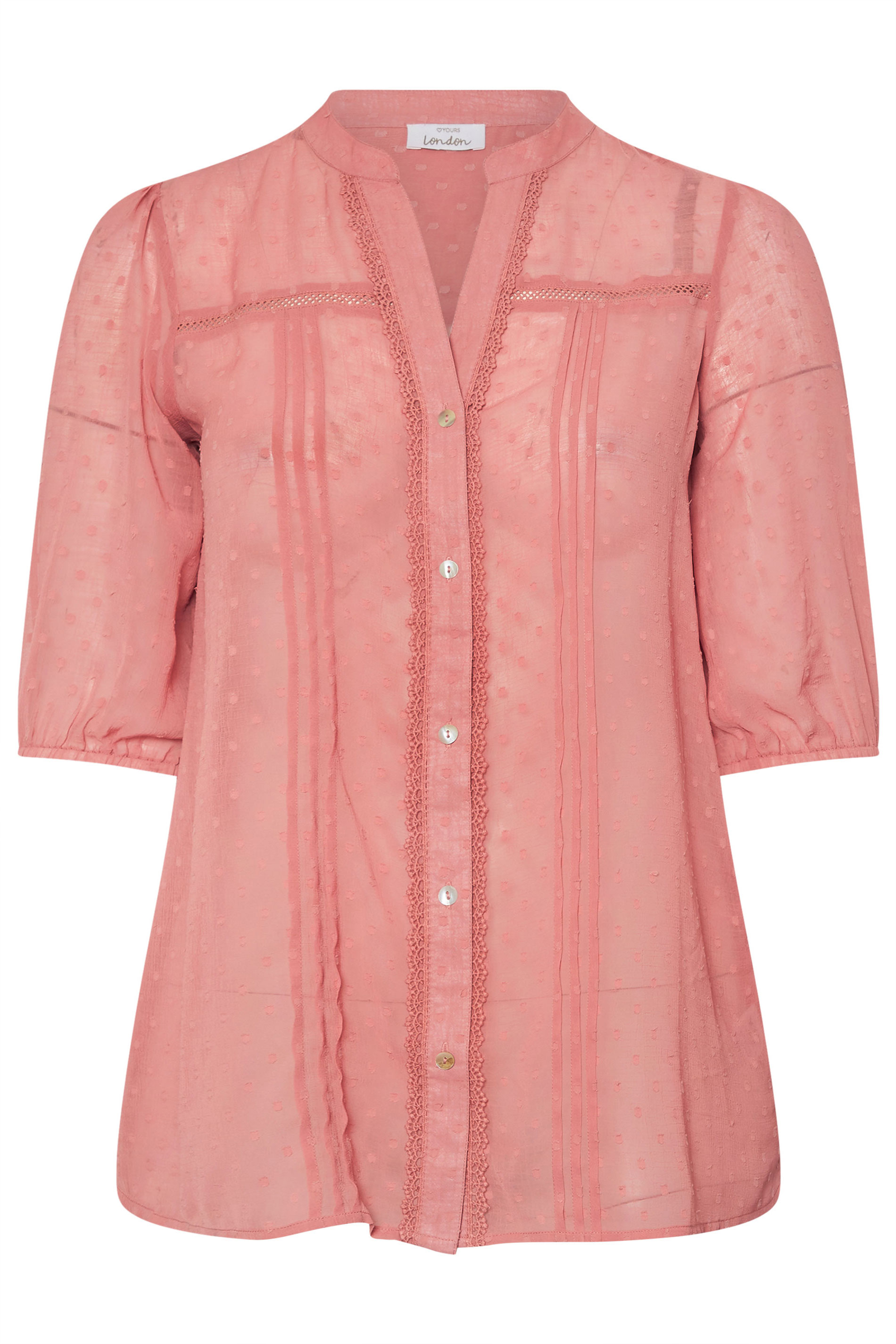 YOURS LONDON Plus Size Pink Dobby Crochet Trim Blouse | Yours Clothing 6