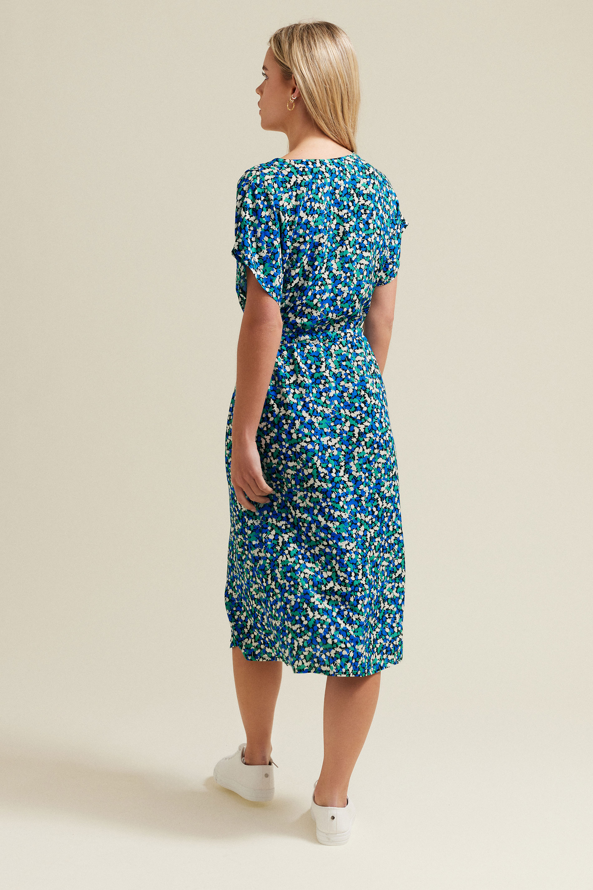 M&Co Petite Navy Blue Floral Print Belted Midi Dress | M&Co 4