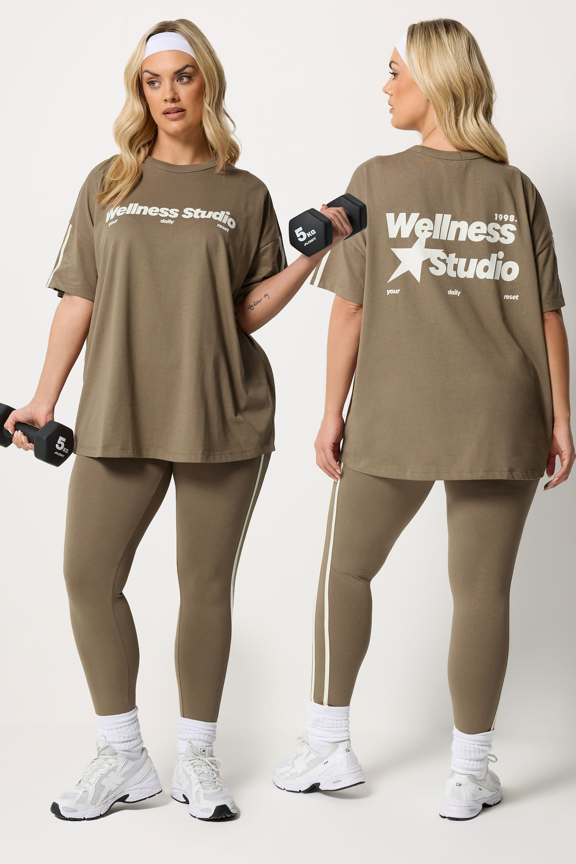 YOURS ACTIVE Plus Size Brown 'Wellness Studio' T-Shirt | Yours Clothing 3