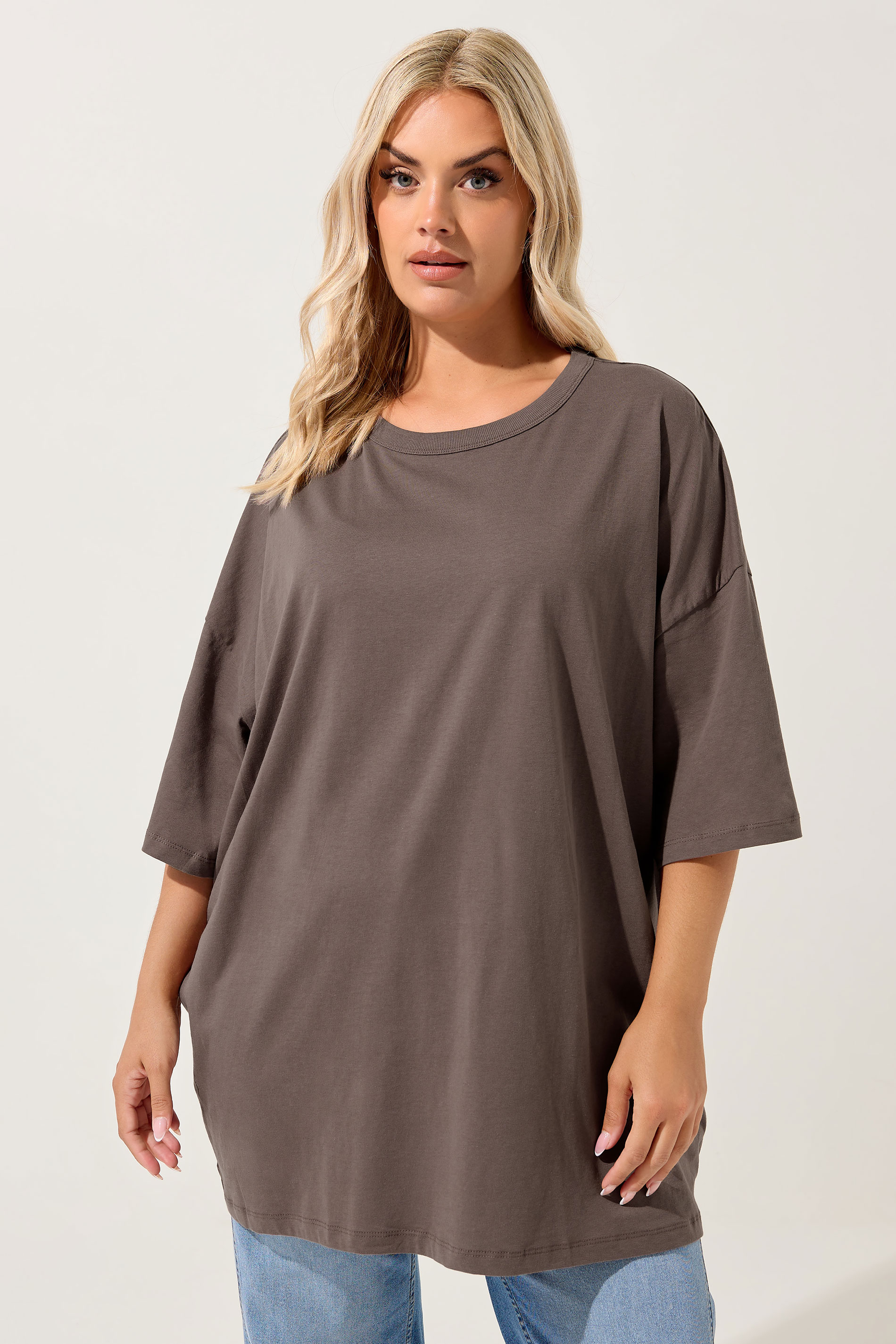 YOURS Plus Size Brown Oversized Boxy T-Shirt | Yours Clothing 3