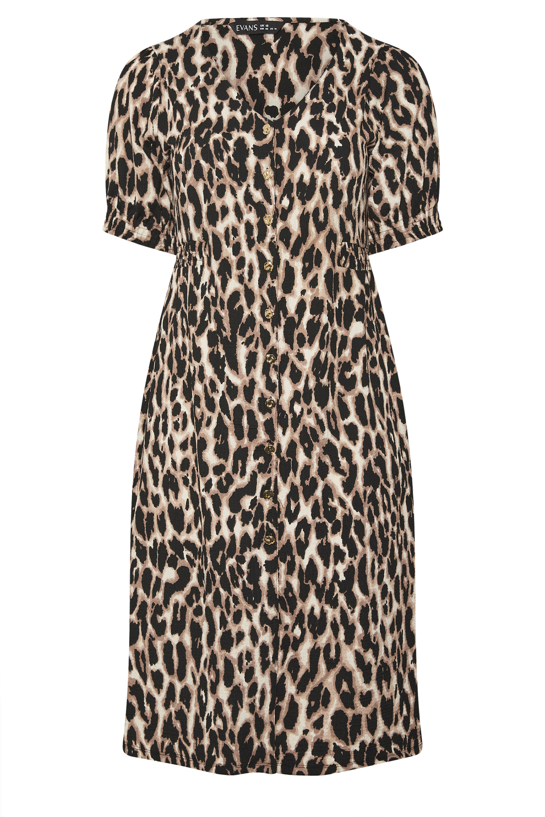 EVANS Plus Size Brown Button Through Animal Print Midi Dress | Evans 5