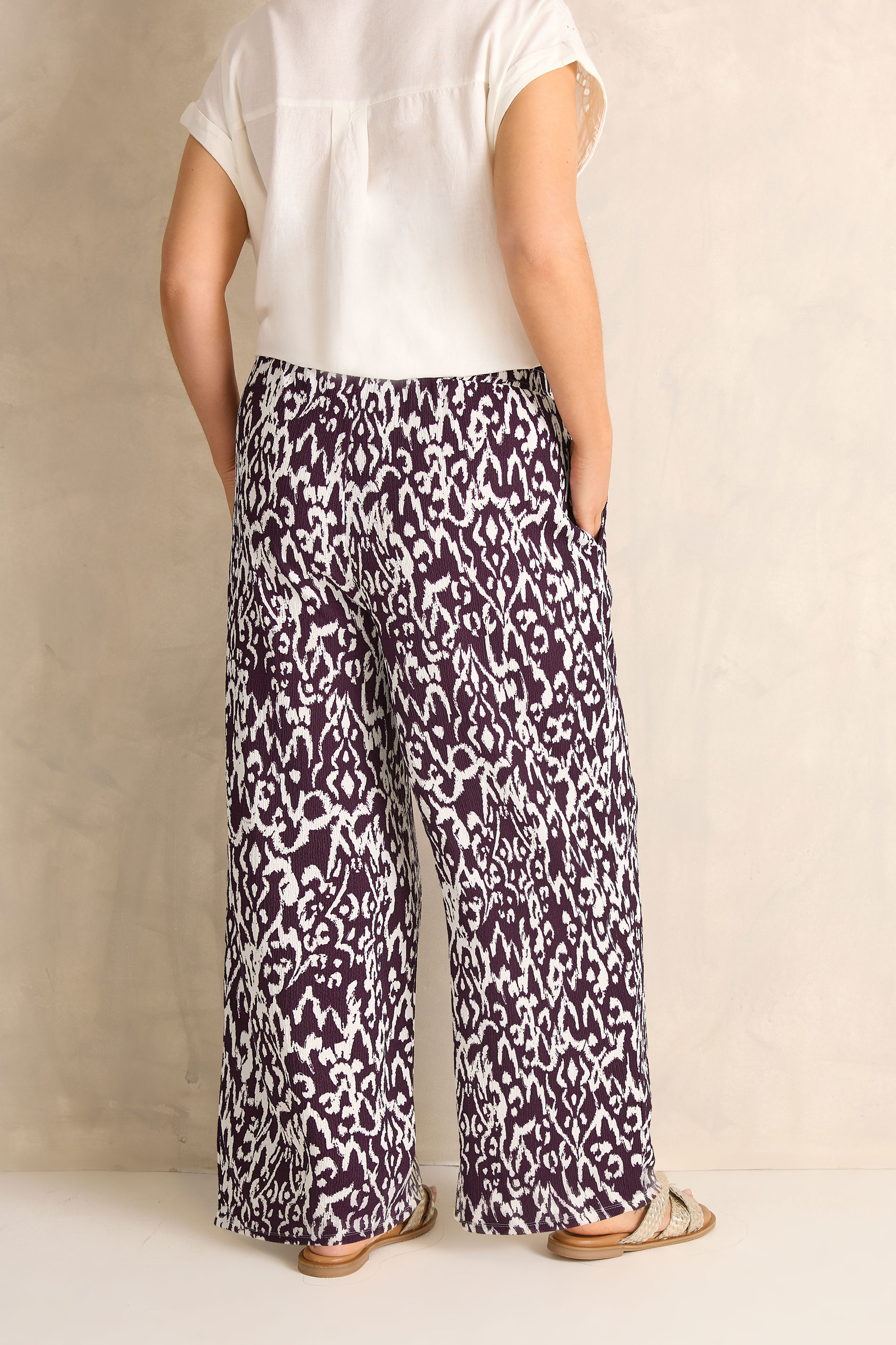 EVANS Plus Size Berry Red Ikat Print Shirred Waist Trousers | Evans 4