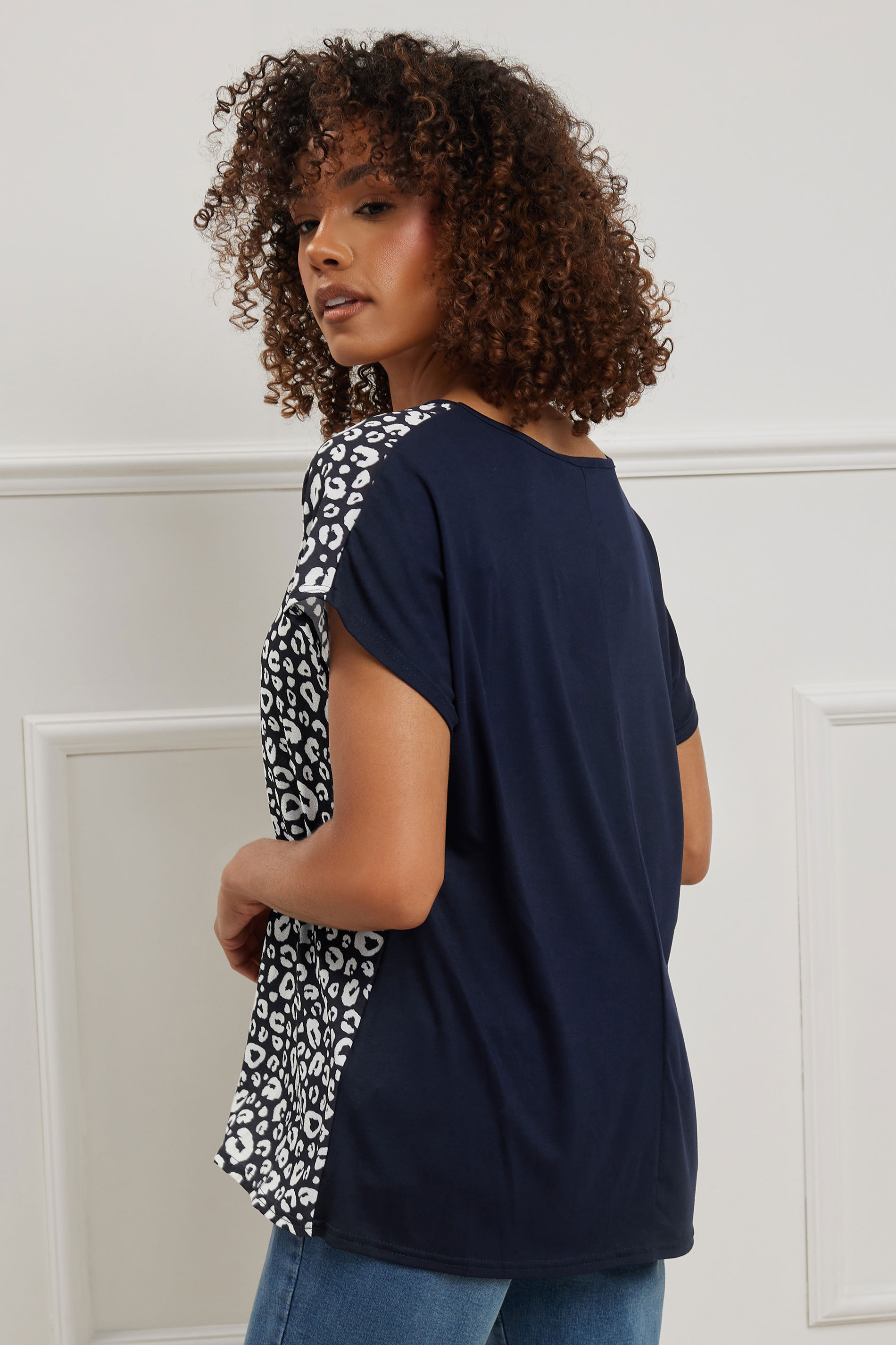 M&Co Navy Blue Animal Print V-Neck Top | M&Co 4