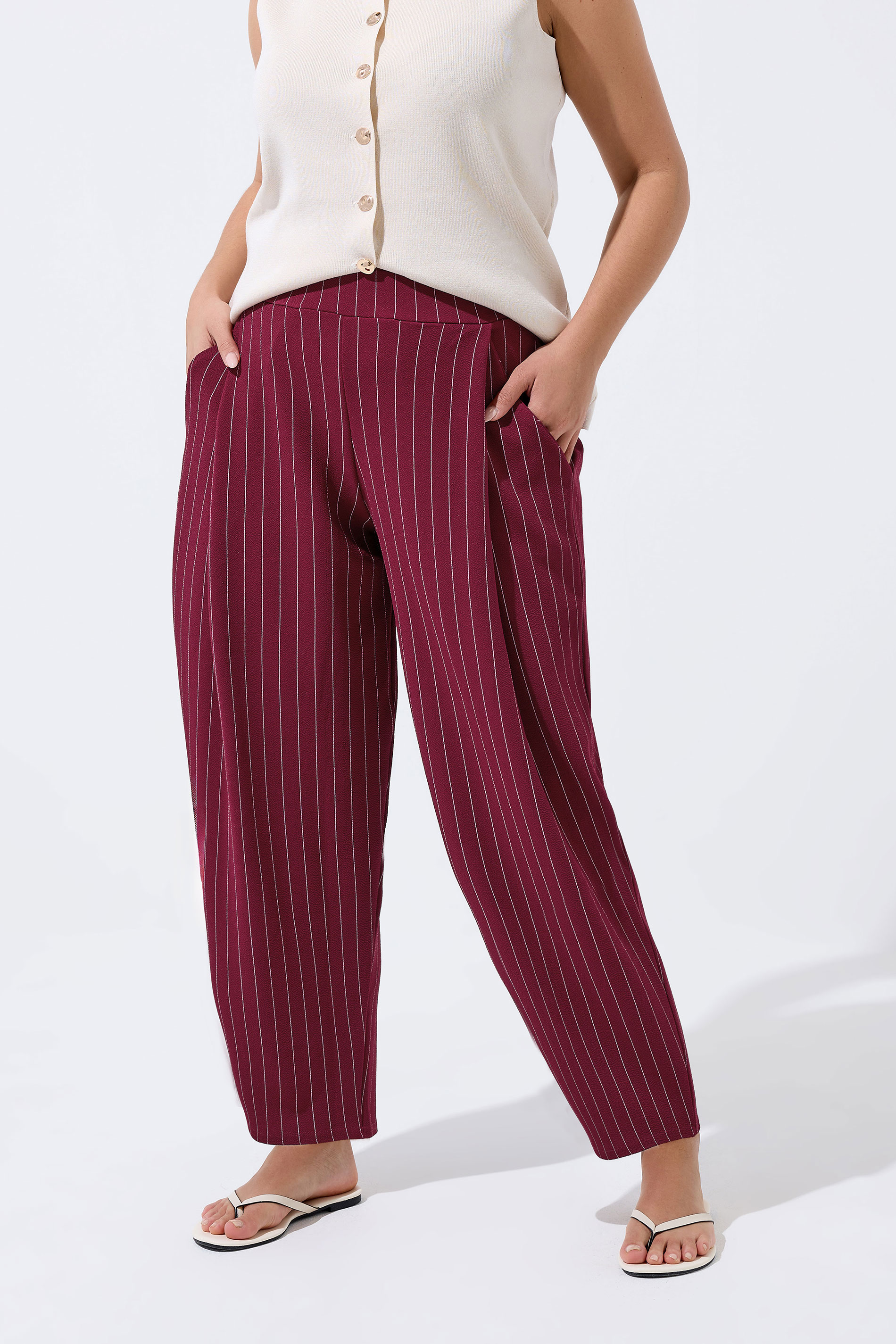 LIMITED COLLECTION Plus Size Burgundy Red Pinstripe Barrel Trousers | Yours Clothing 3