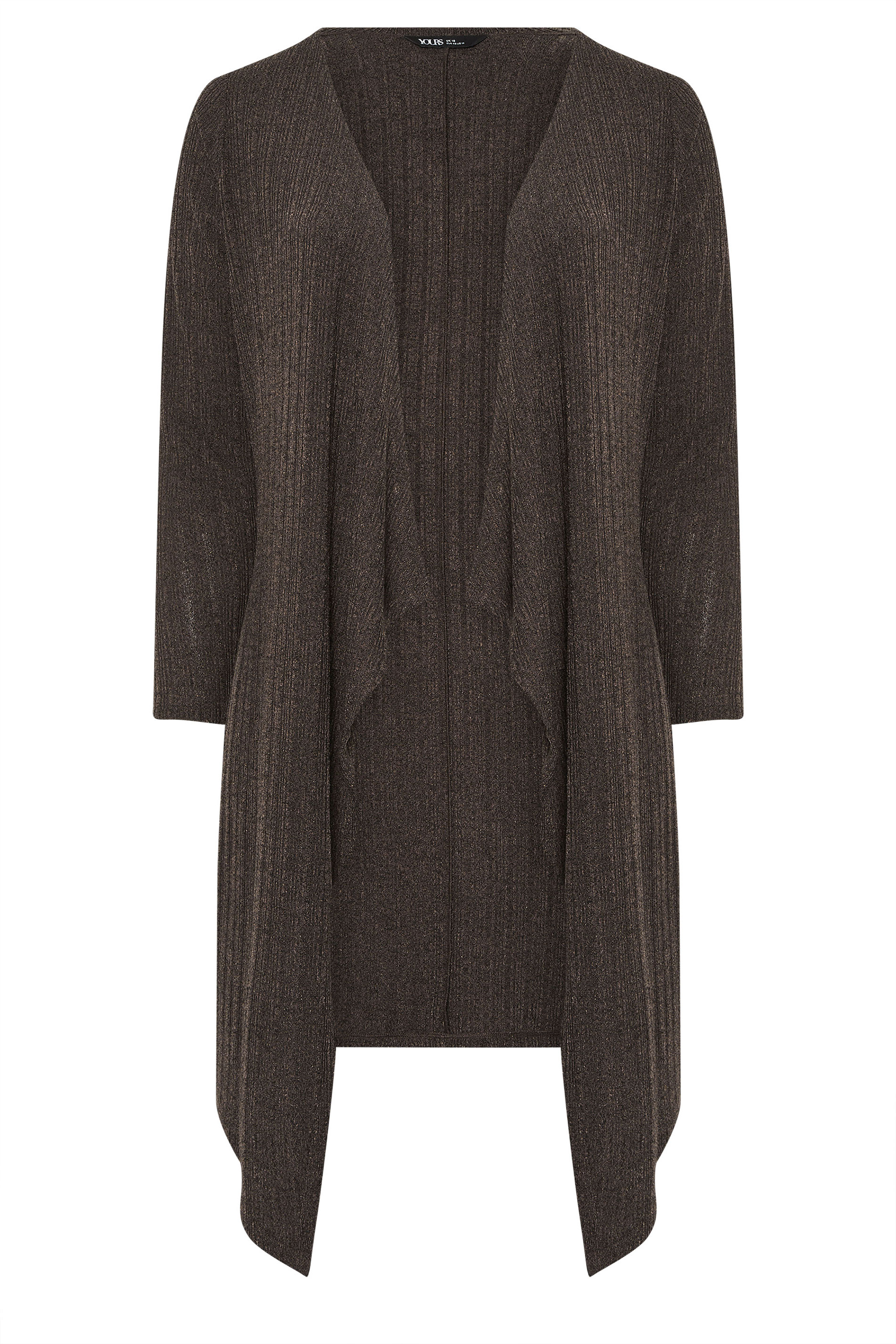 YOURS Plus Size Chocolate Brown Ribbed Midaxi Waterfall Cardigan | Yours Clothing 5