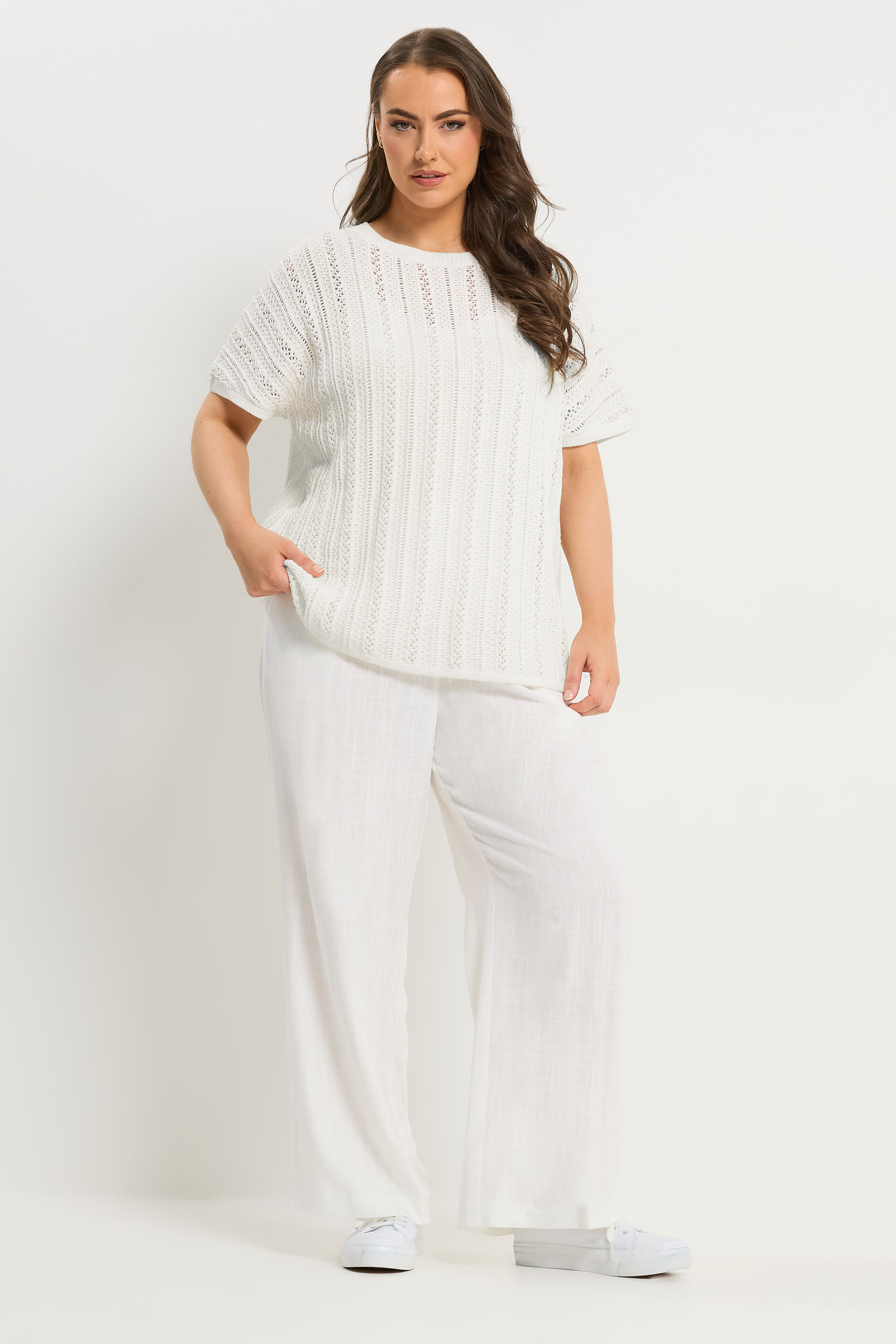 YOURS Plus Size White Boxy Knitted Top | Yours Clothing 1