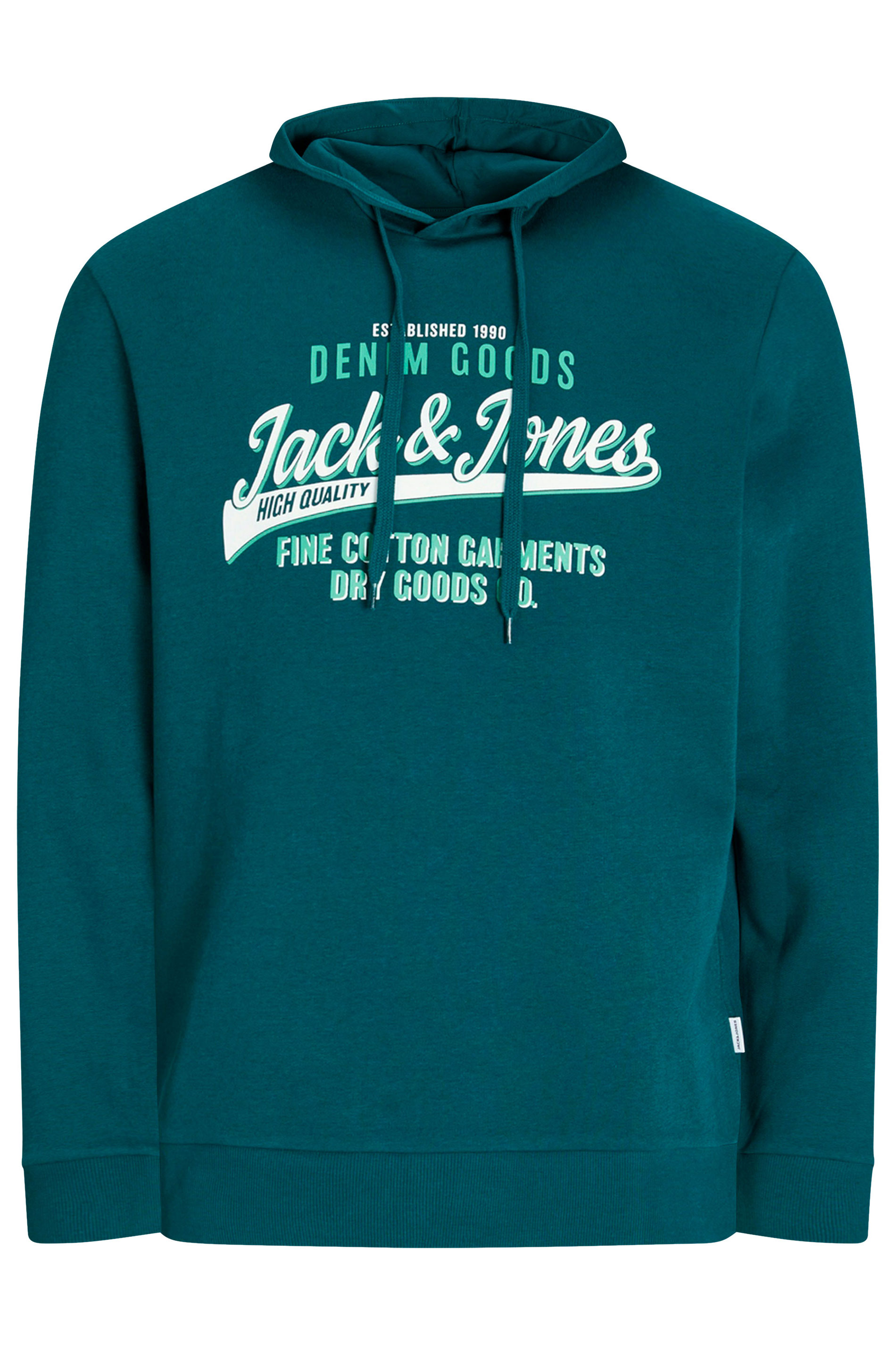 JACK & JONES Big & Tall Teal Blue Printed Logo Hoodie | BadRhino 1