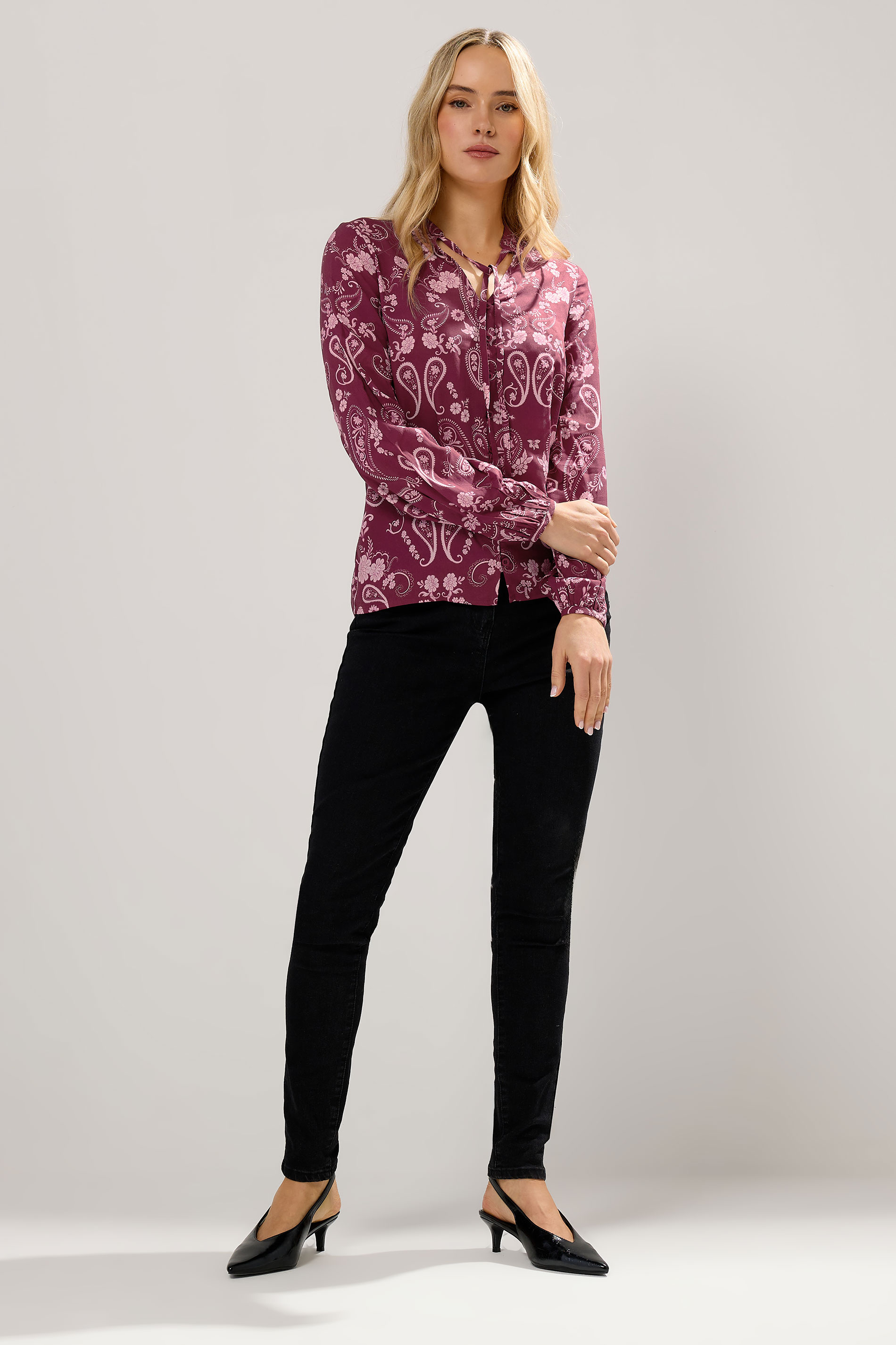 LTS Tall Dark Pink Paisley Button Tie Blouse | Long Tall Sally 1