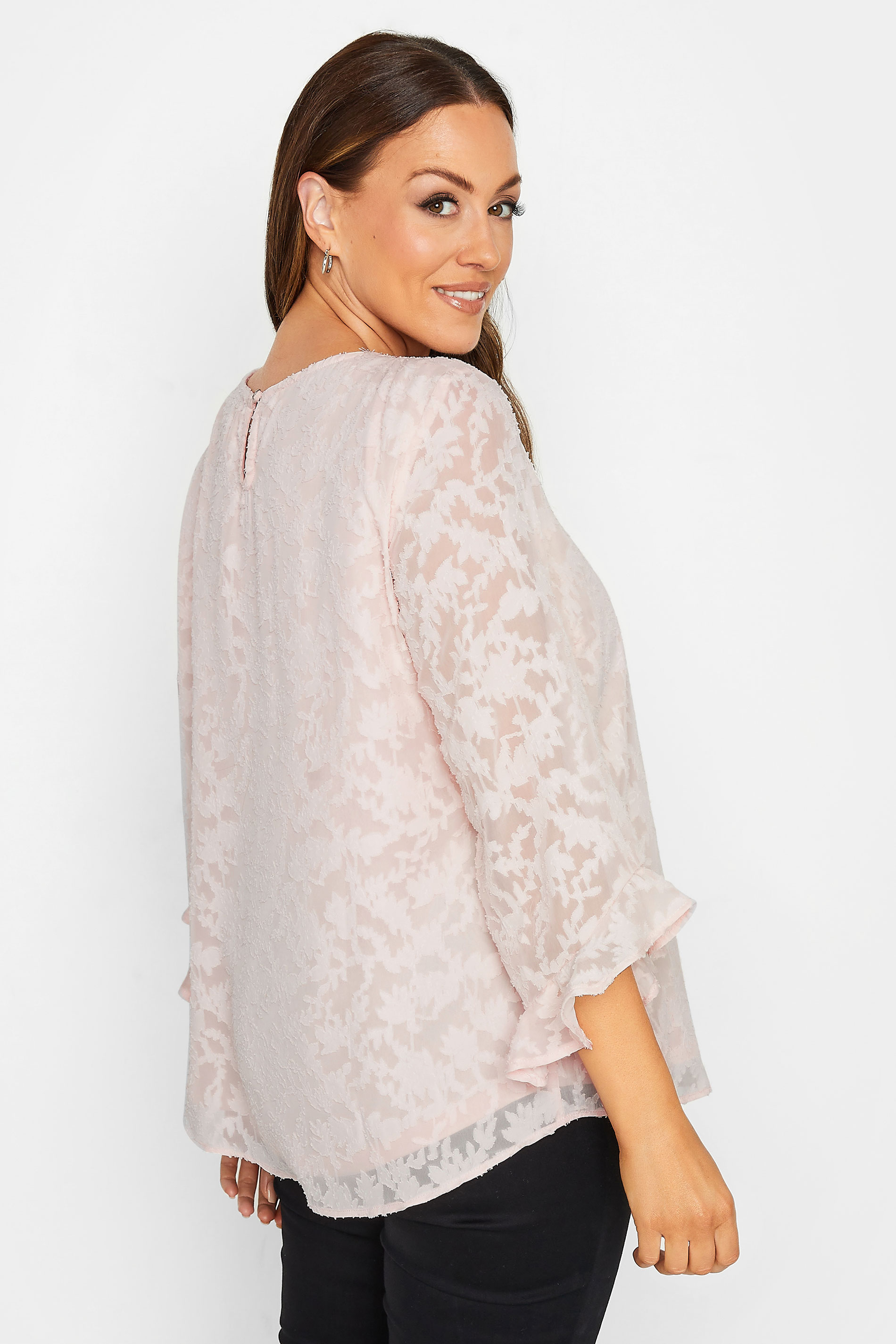 M&Co Pink Burnout Frill Sleeve Top | M&Co 3