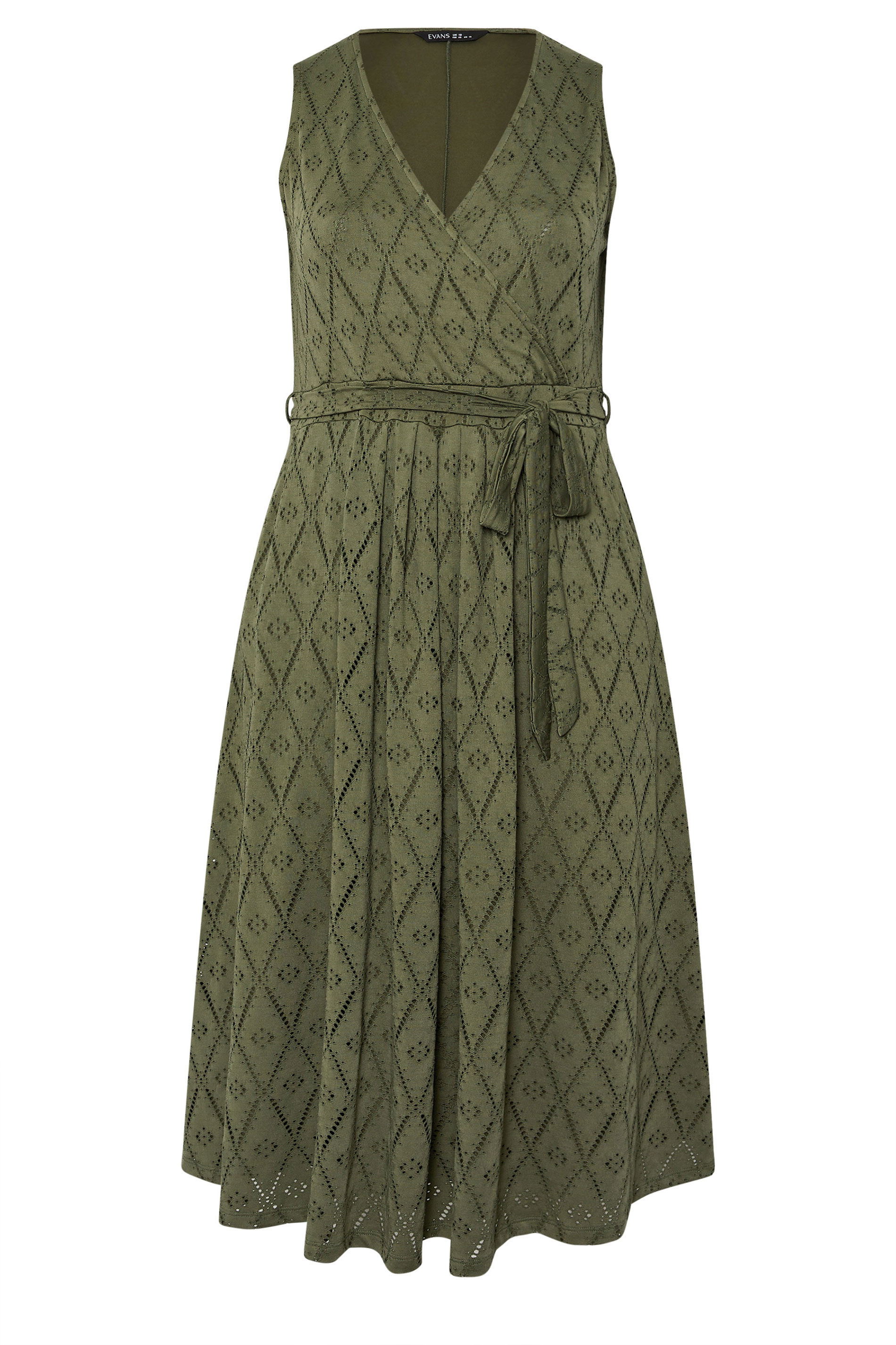 EVANS Plus Size Khaki Green Broderie Wrap Midi Dress | Evans 6
