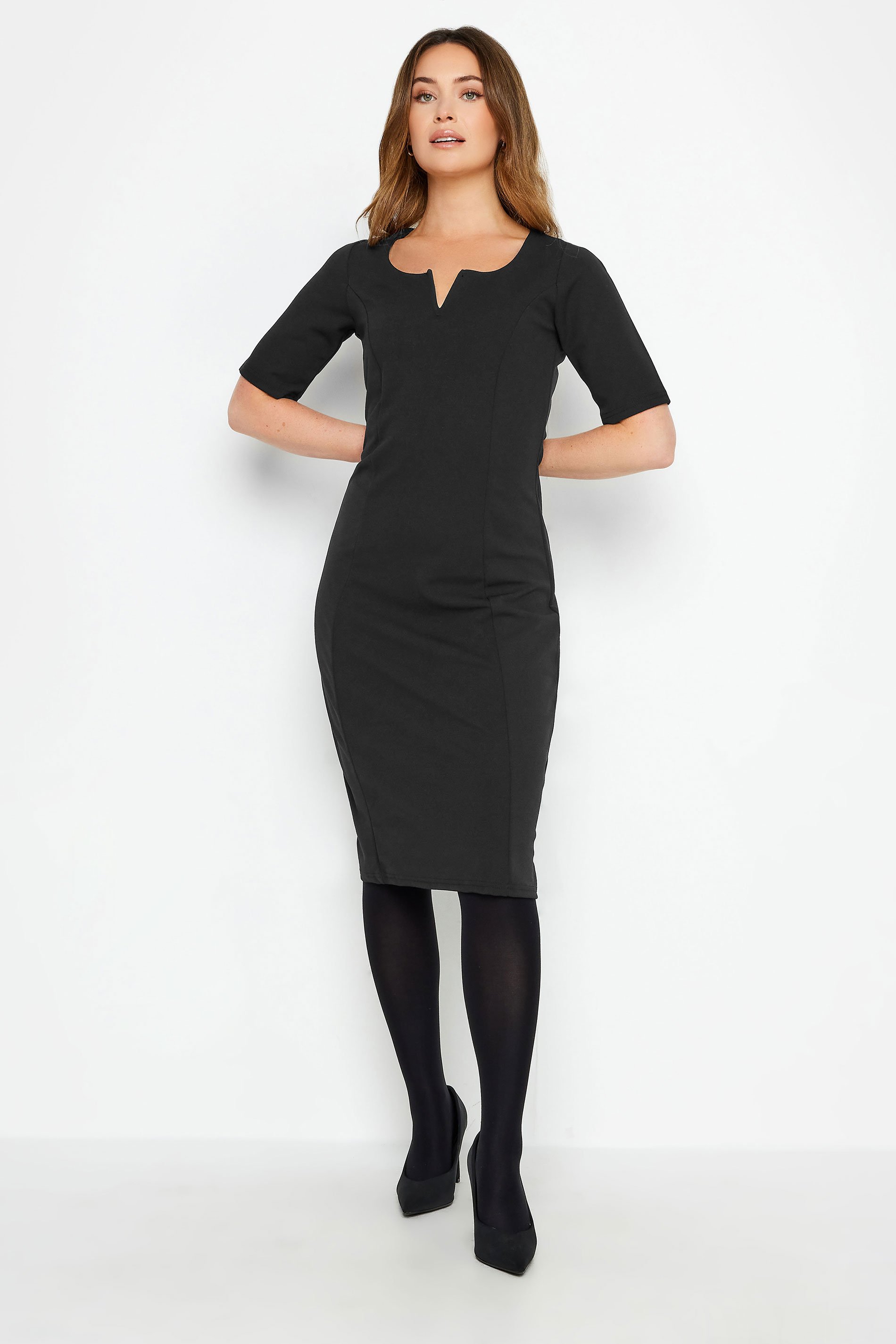 M&Co Petite Black Scuba Notch Neck Midi Dress | M&Co