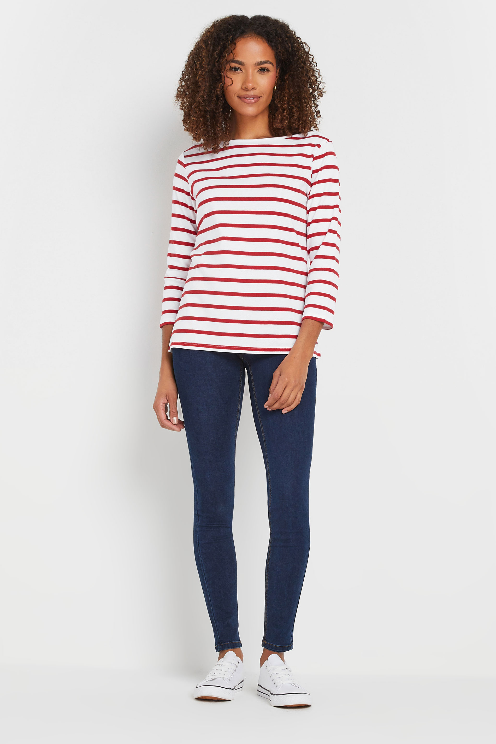 M&Co Red & White Cotton Striped Top | M&Co 1