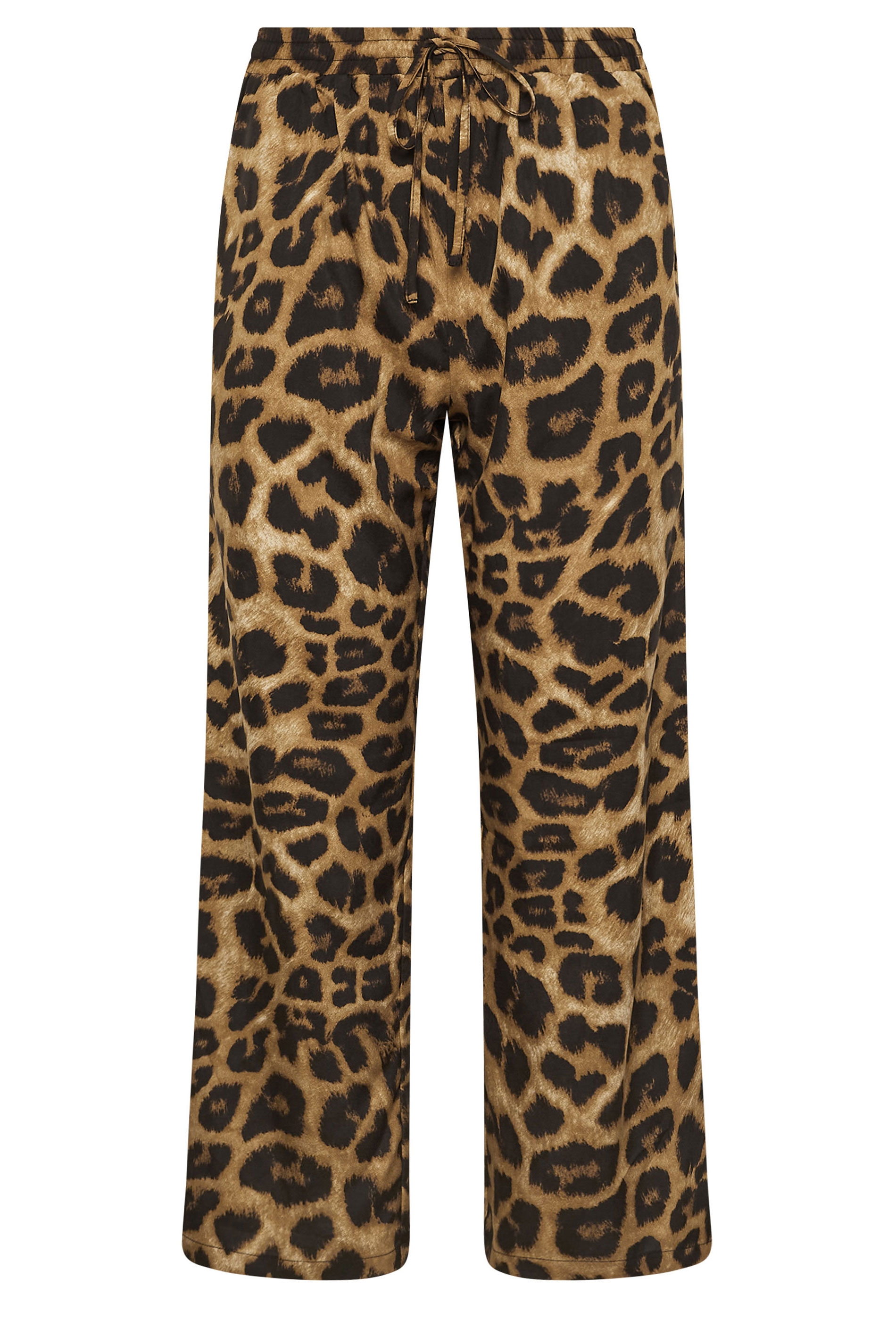 PixieGirl Petite Women's Brown Leopard Print Drawstring Wide Leg Trousers | PixieGirl 5
