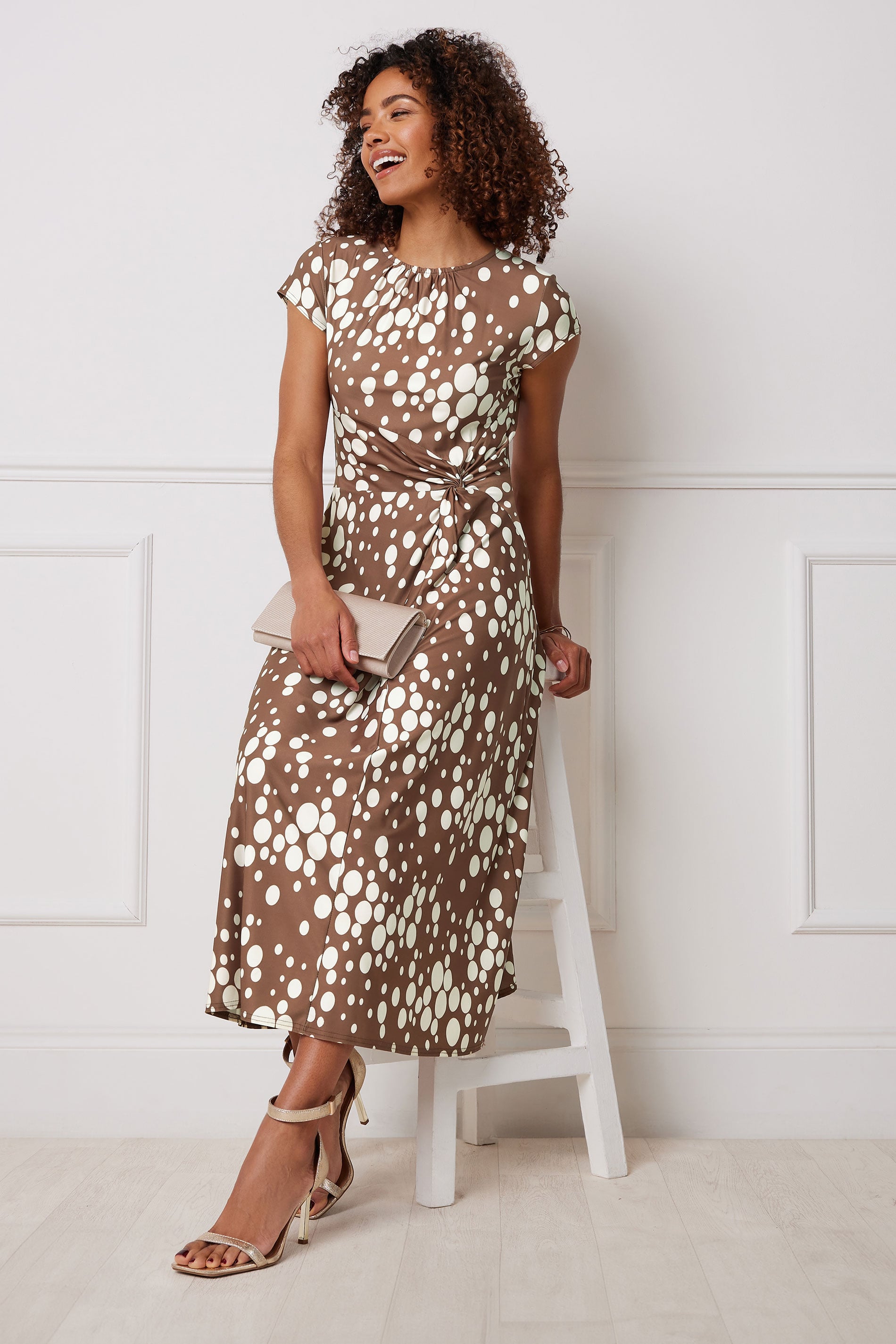 brown spot midi dress Brown Polka Dot Midi Dress – Moda Boutique main image 1