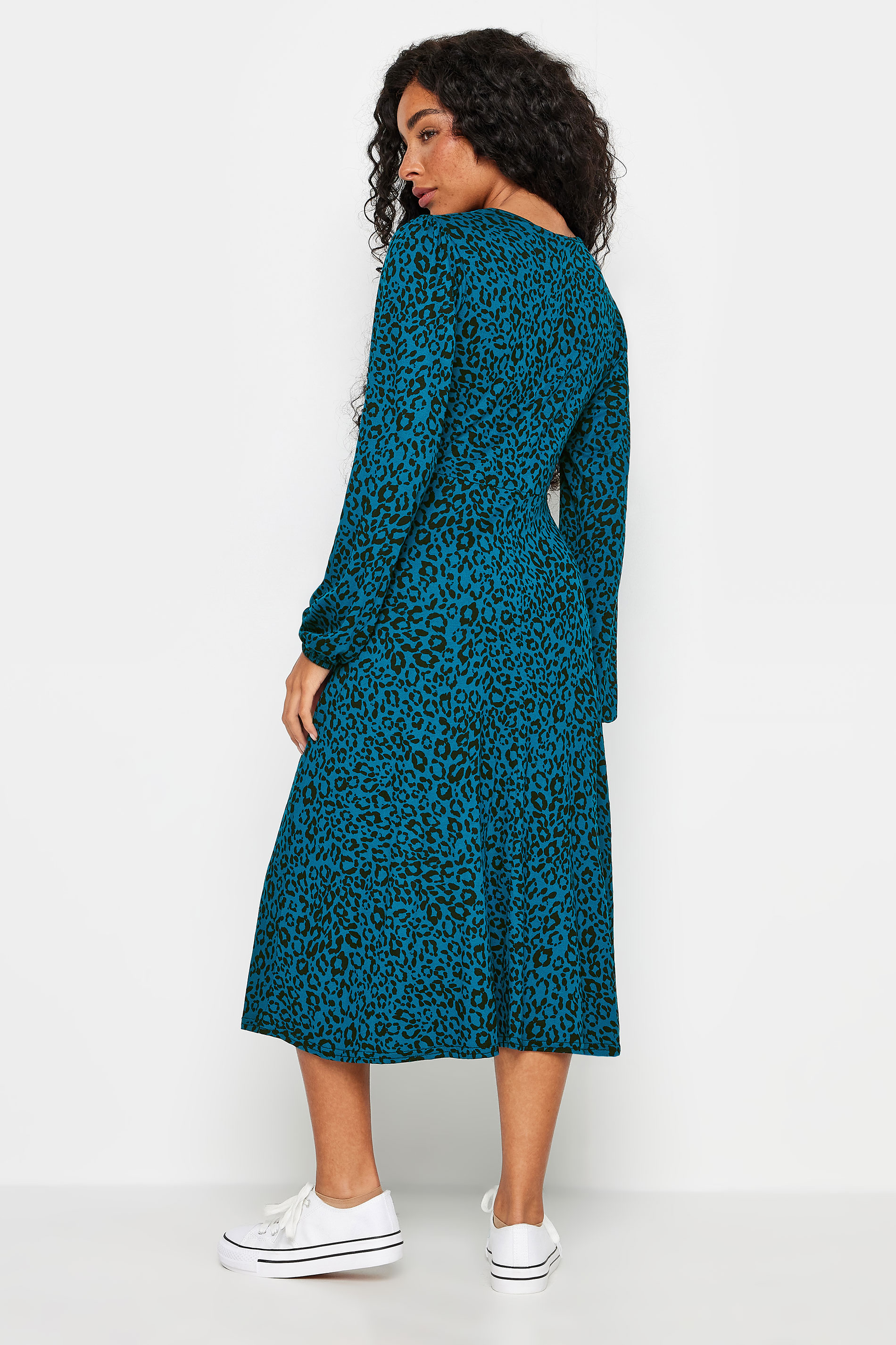 M&Co Petite Blue Leopard Print Midi Dress | M&Co 3