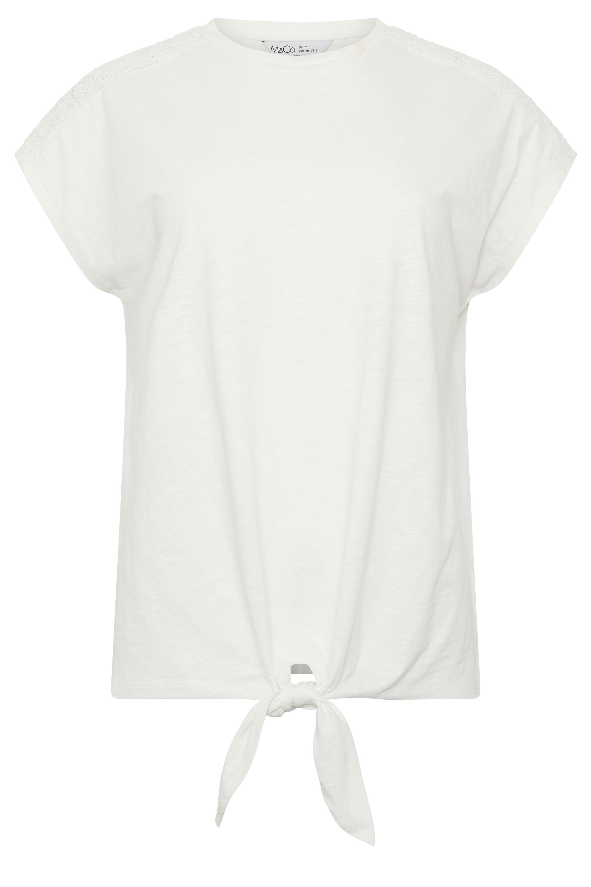 M&Co Ivory White Cotton Embroidered Tie Front T-Shirt | M&Co 5