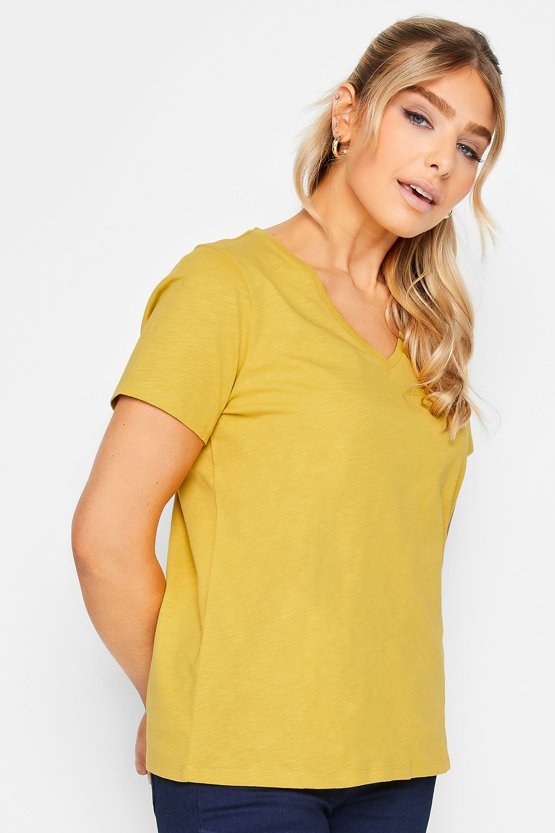 M&Co Yellow V-Neck Cotton T-Shirt | M&Co 1