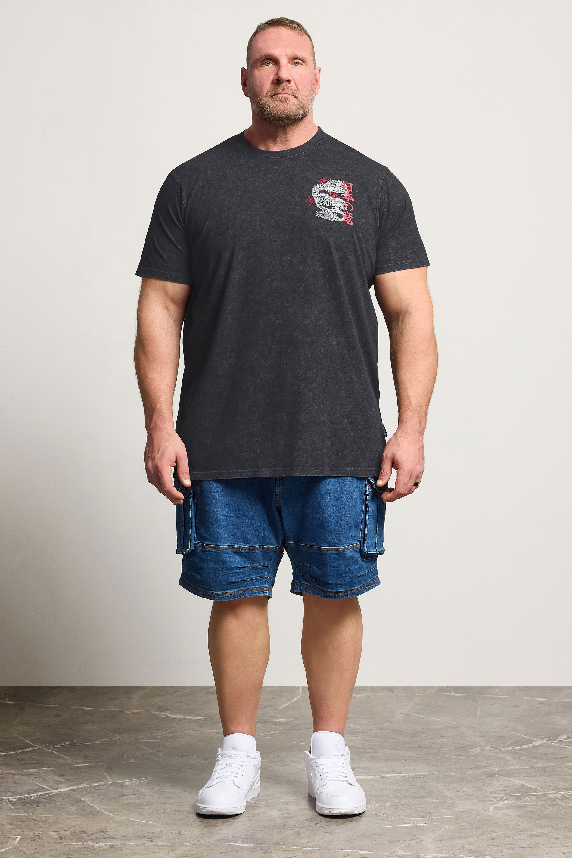BadRhino Big & Tall Black Extra Long Acid Wash Dragon Graphic T-Shirt | BadRhino 1