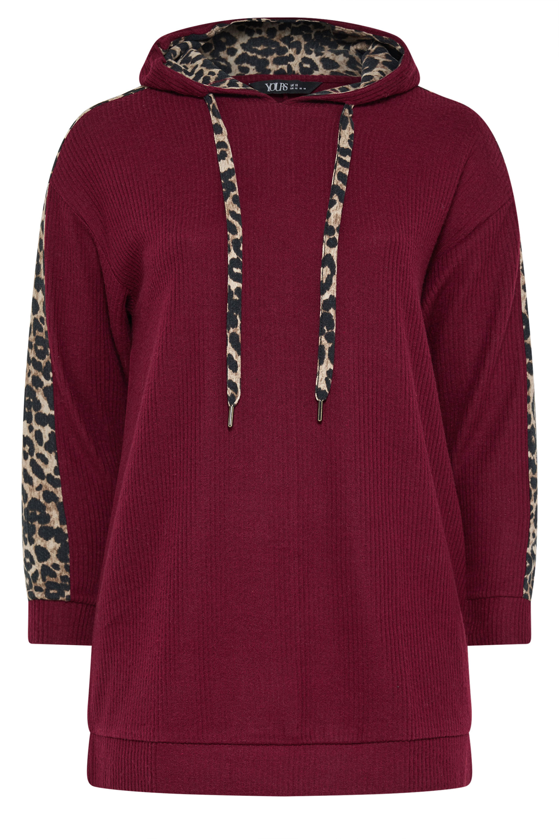 YOURS Plus Size Burgundy Red Leopard Print Trim Hoodie | Yours Clothing  5