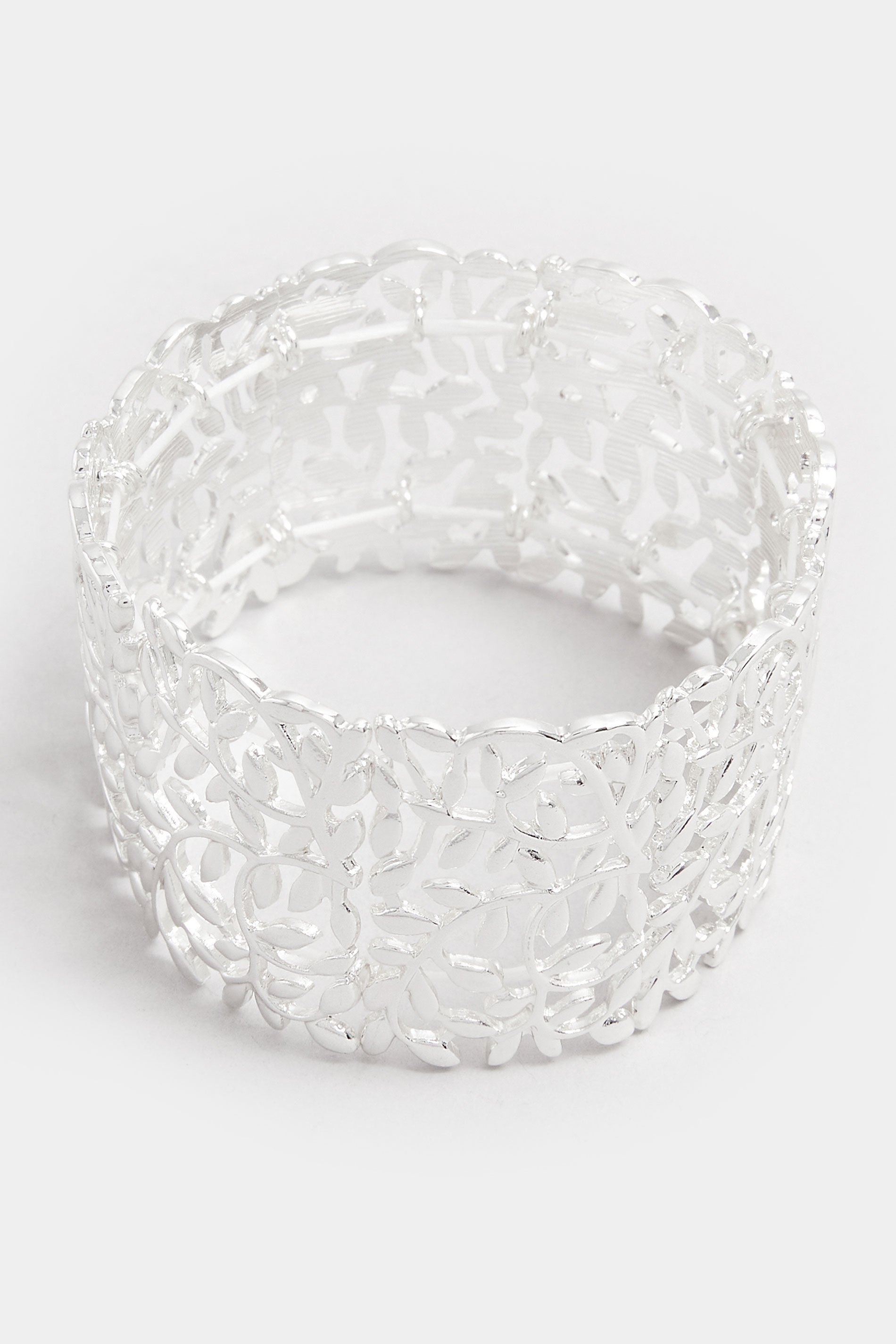 Silver Tone Filigree Leaf Stretch Bracelet | Yours Clothing 3